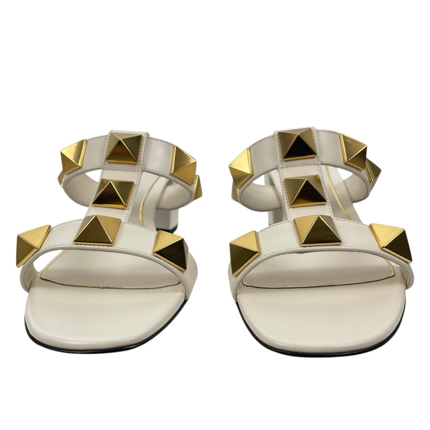 Valentino Gavarani Roman Stud 60mm Calfskin Slide Sandal Ivory Size 37