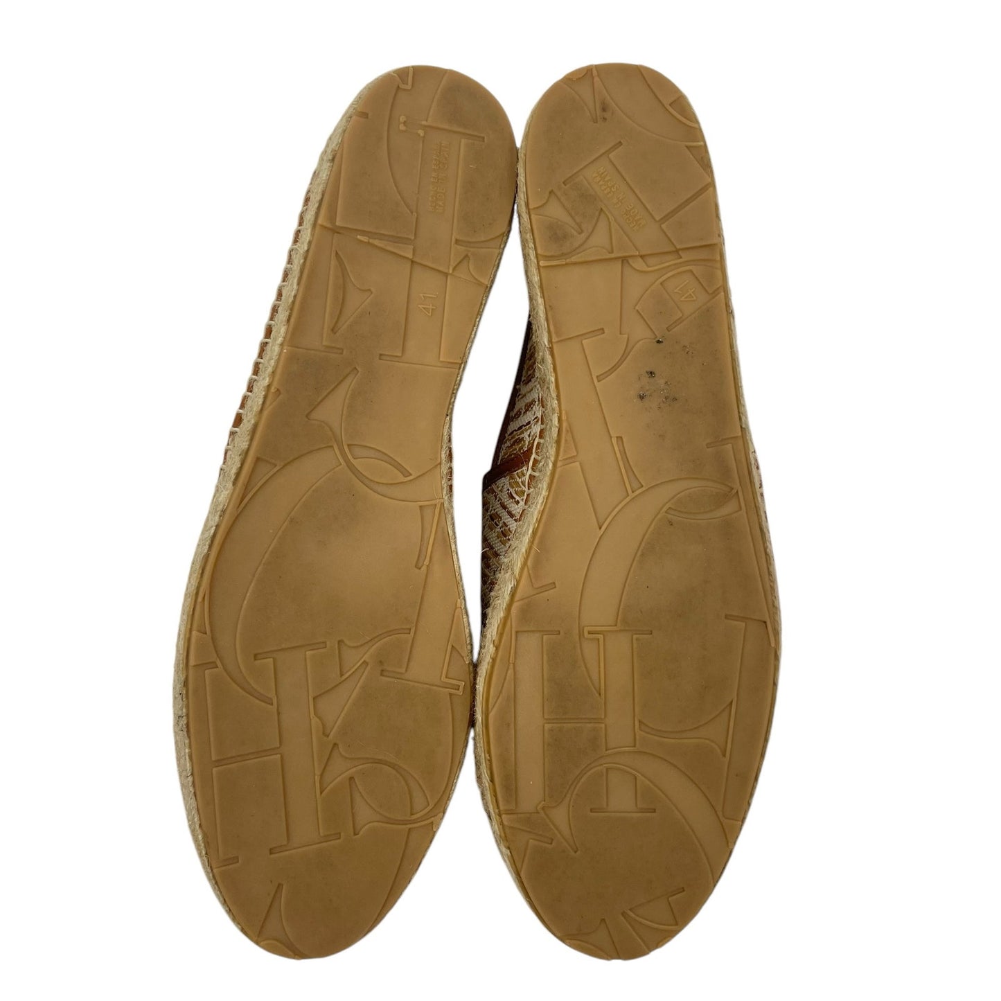 Carolina Herrera Alpargatas CH Logo Canvas Rafia Espadrille Brown Size 41
