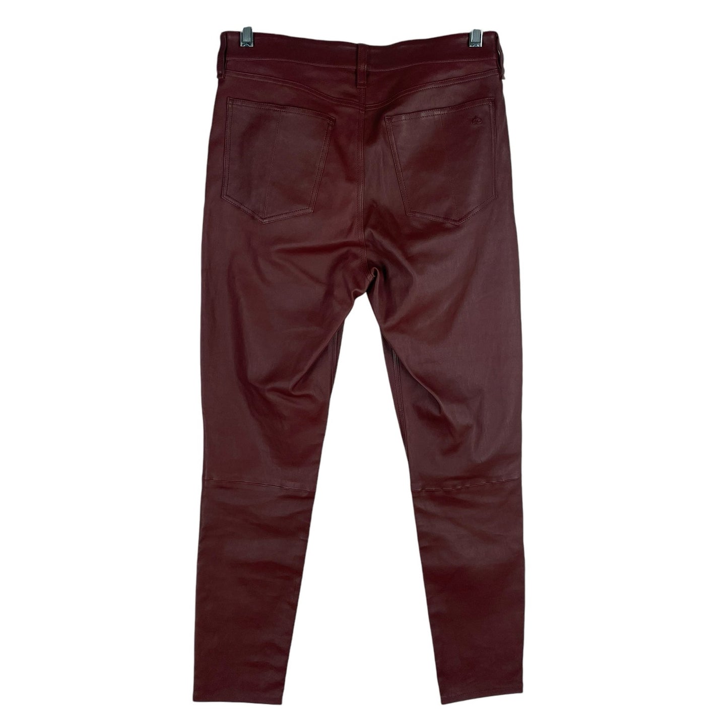 Rag & Bone Nina Lamb Leather High Rise Skinny Ankle Pants Brown Red Size 28