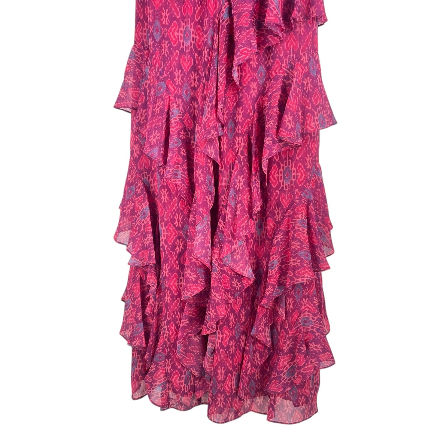 Lauren Ralph Lauren Geo Print Ruffle Trim Georgette Gown Pink Size 10