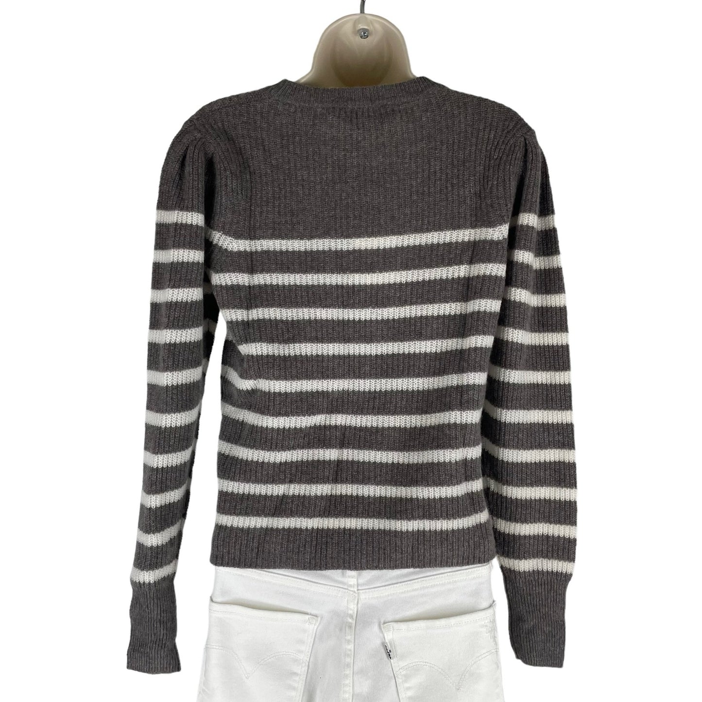 360 Cashmere Laurel Cashmere Striped Sweater Puff Shoulder Size S