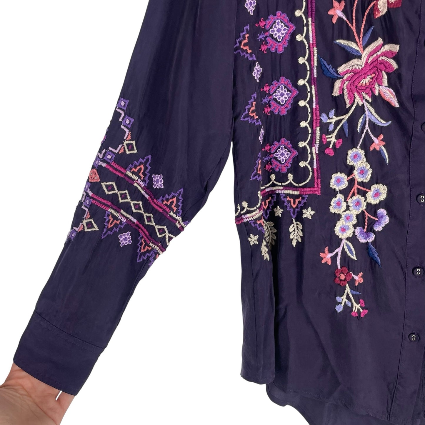 Johnny Was Curacao Floral Embroidered Oversized Tunic Shirt Size XS