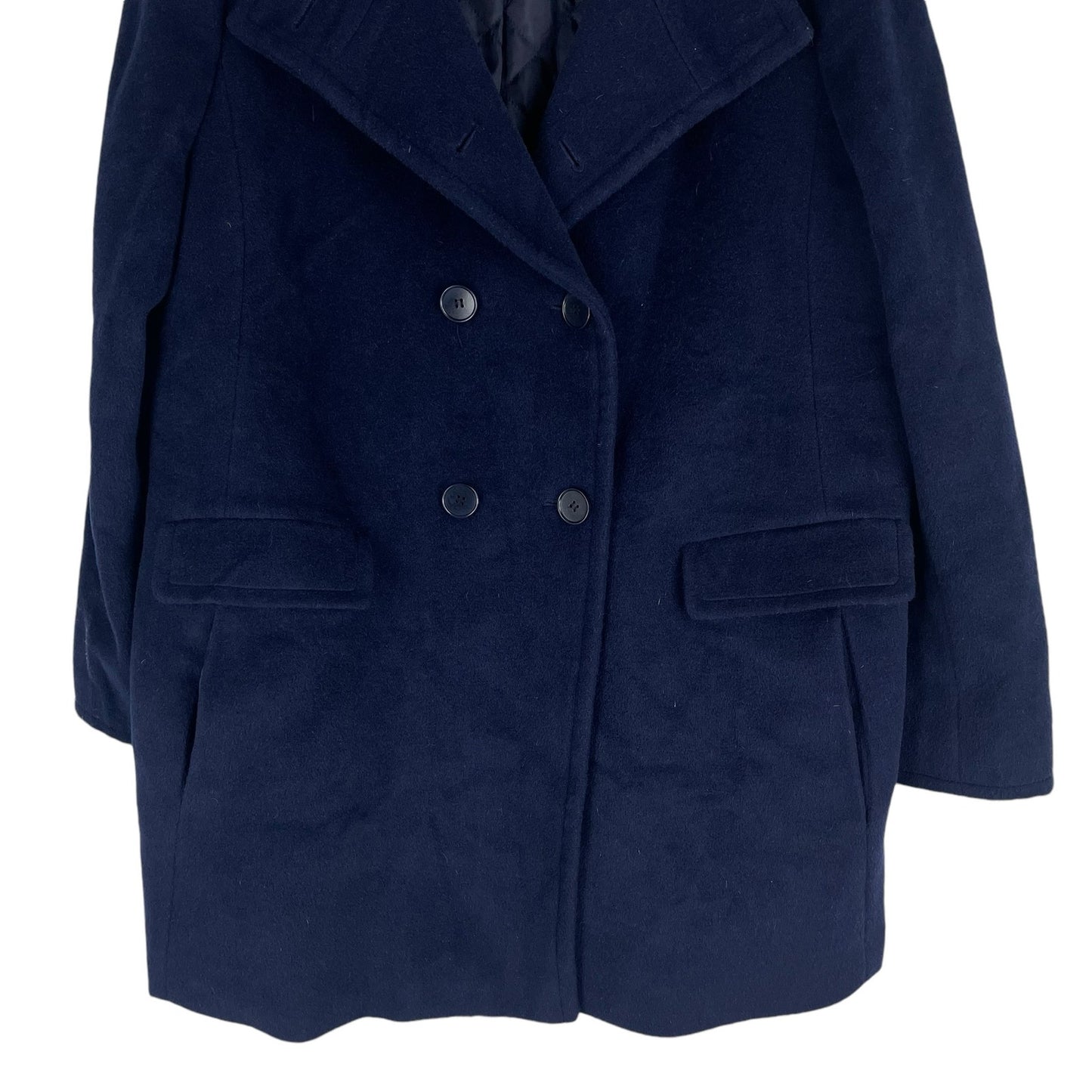 Talbots Wool Alpaca Blend Double Breasted Coat Navy Blue Size 16
