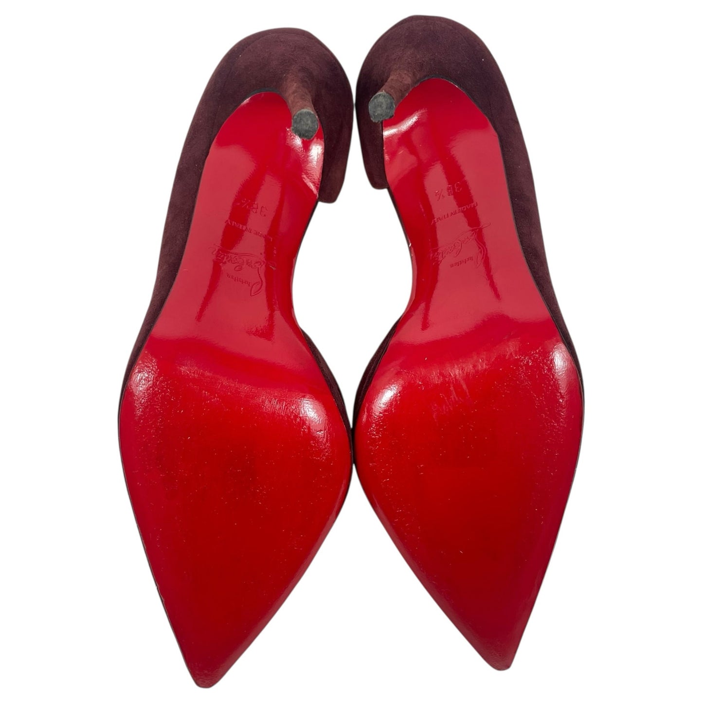 Christian Louboutin Iriza 100mm Half d'Orsay Suede Pump Burgundy Size 38.5