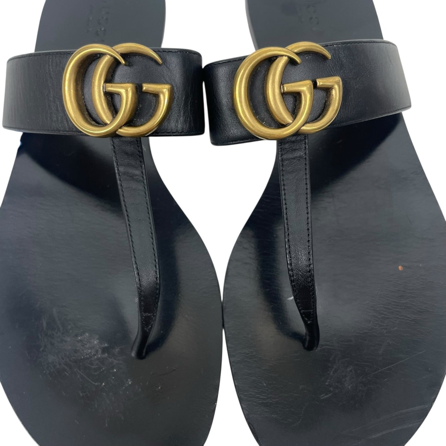 Gucci Leather Thong Sandals with Double GG Logo Black Size 39.5