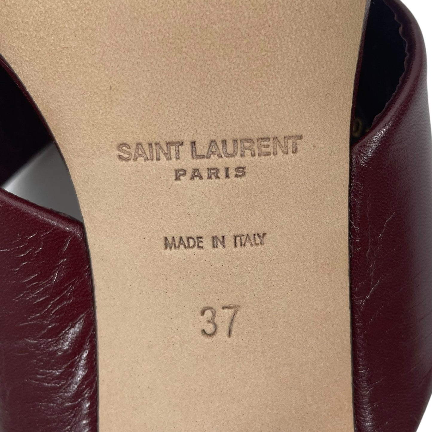 Saint Laurent Lou Lou Leather Slide Sandals Block Heel Deep Red Size 37