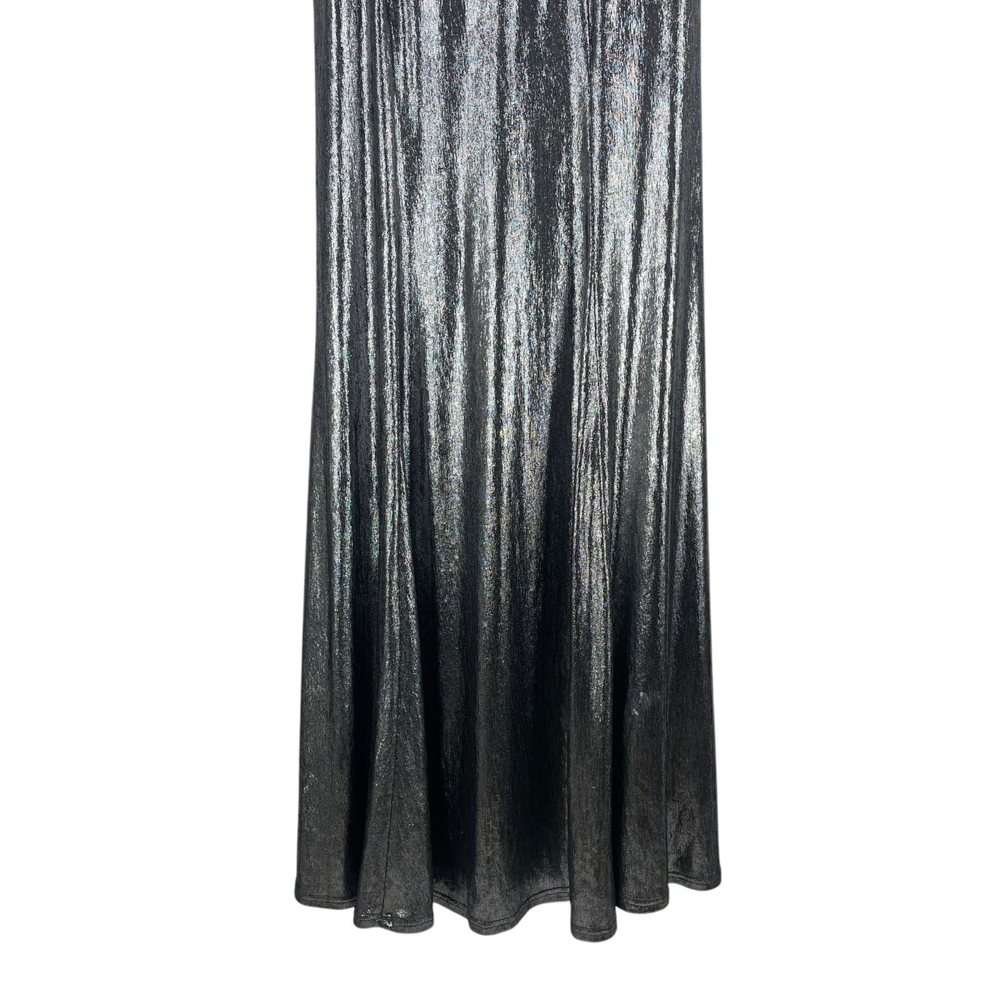 Tadashi Shoji Copley Shoulder Drape Lame Gown Silver Steel Size XL