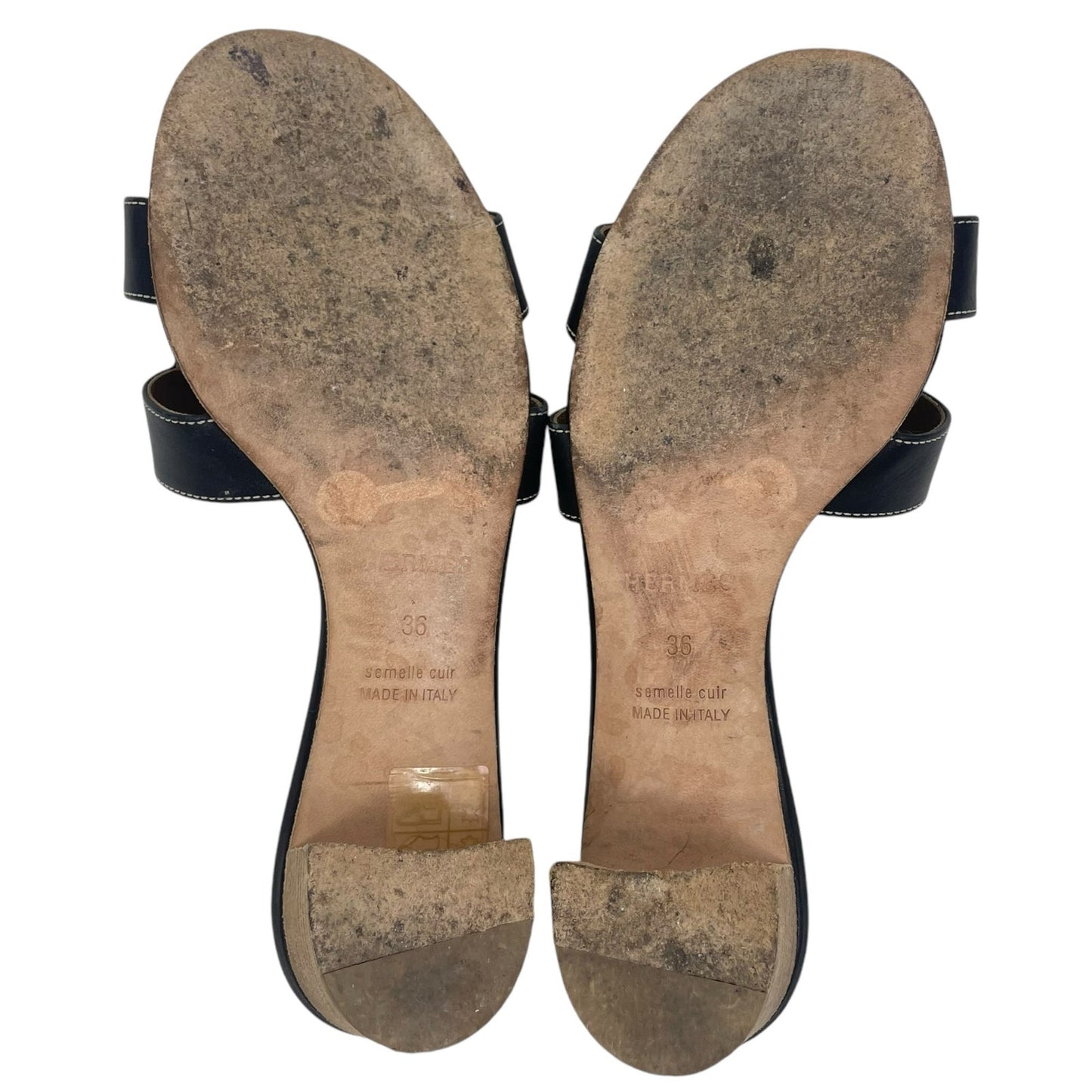 Hermes Black Oasis Leather Heel Sandals Signature H Noir Size 36
