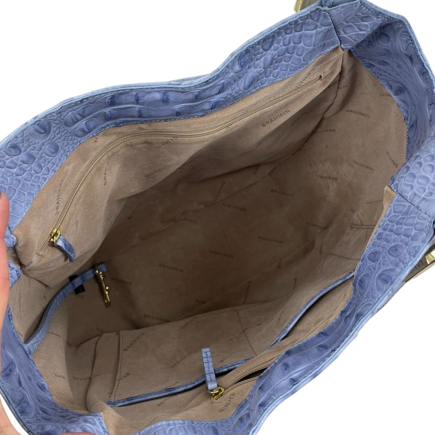 Brahmin Marianna Melbourne Leather Tote Bag Periwinkle Blue Croc Embossed