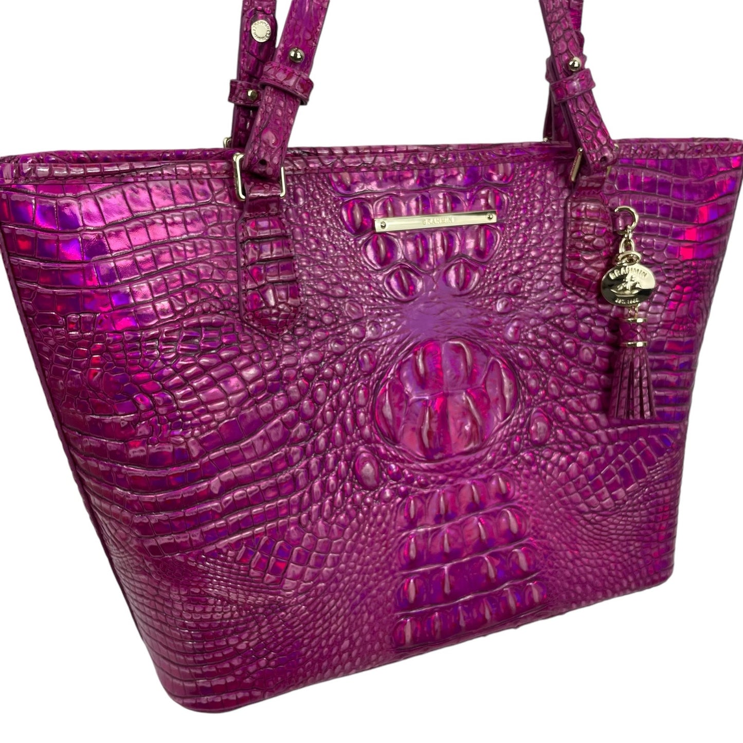 Brahmin Medium Asher Tote Bag Chrome Pink Melbourne Leather Shoulder Bag