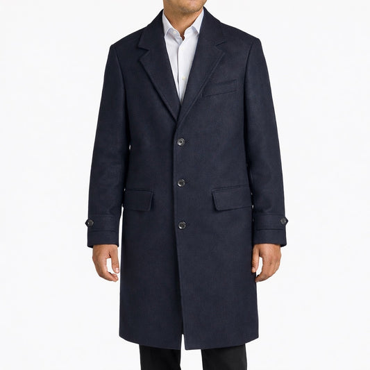 Lands' End Wool Blend Single Breasted Long Top Coat Black Men Size L Reg