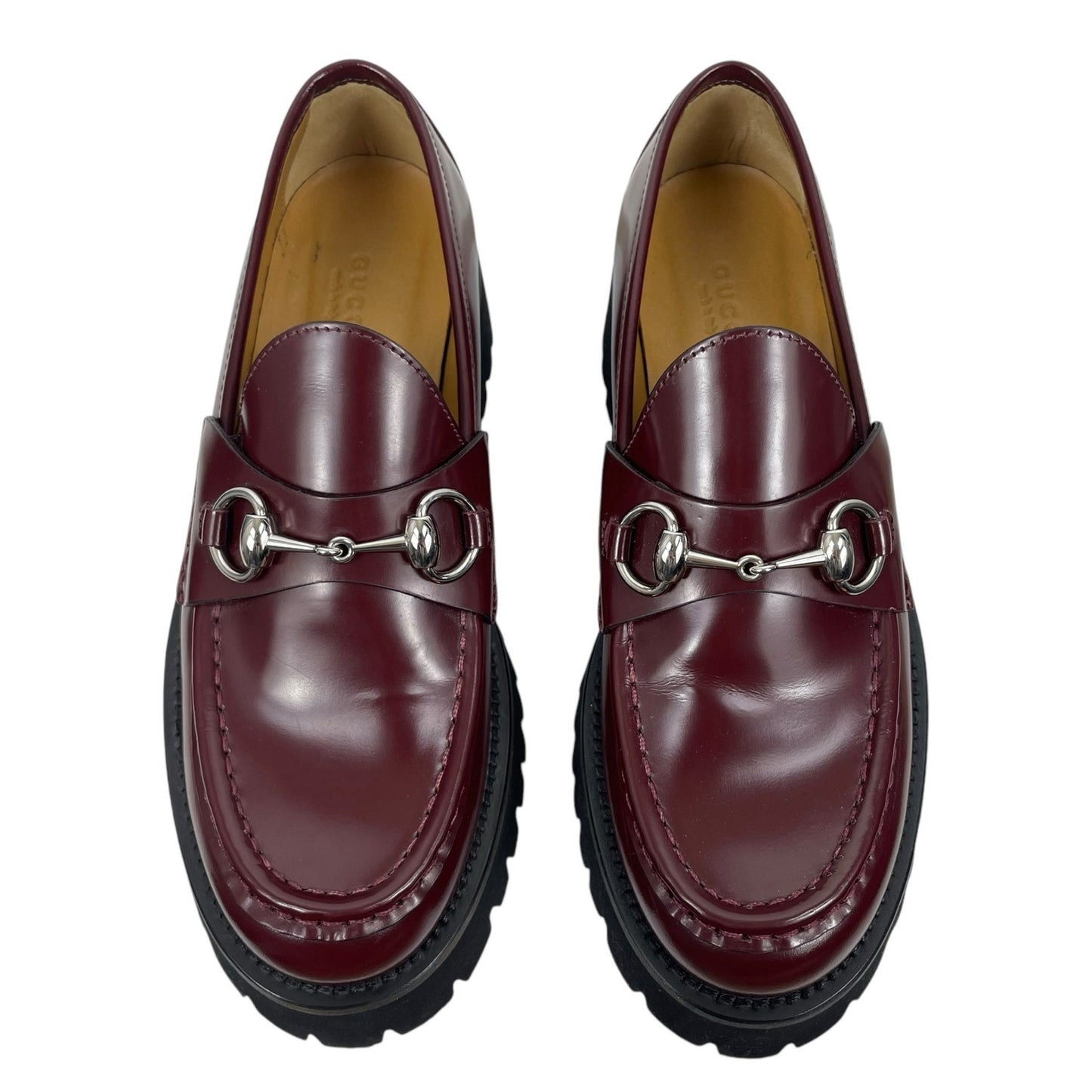 Gucci Lug Sole Leather Loafer with Horsebit Chunky Boredeaux Size 37