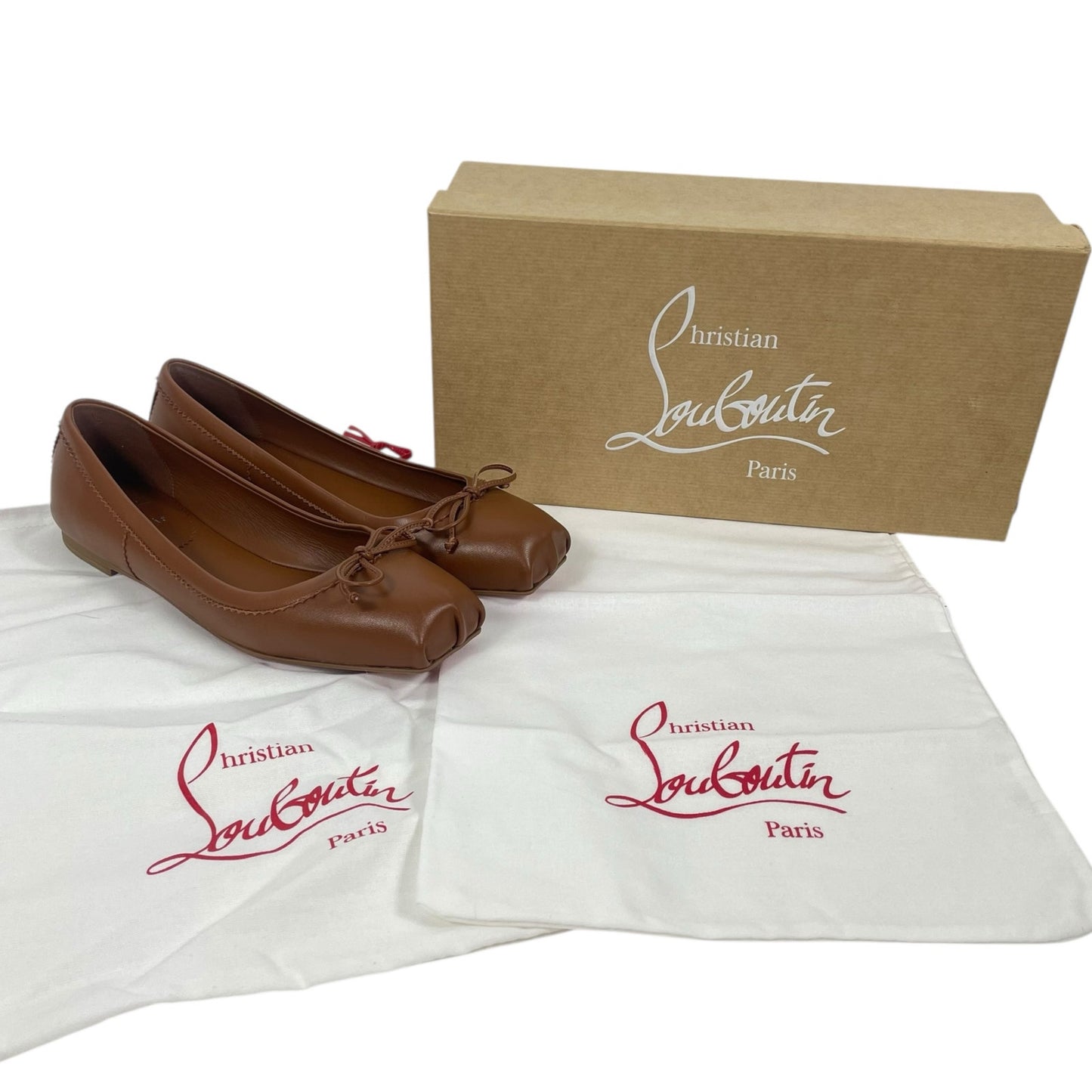 Christian Louboutin Mamadrague Leather Ballet Flat Brown Women Size 37.5