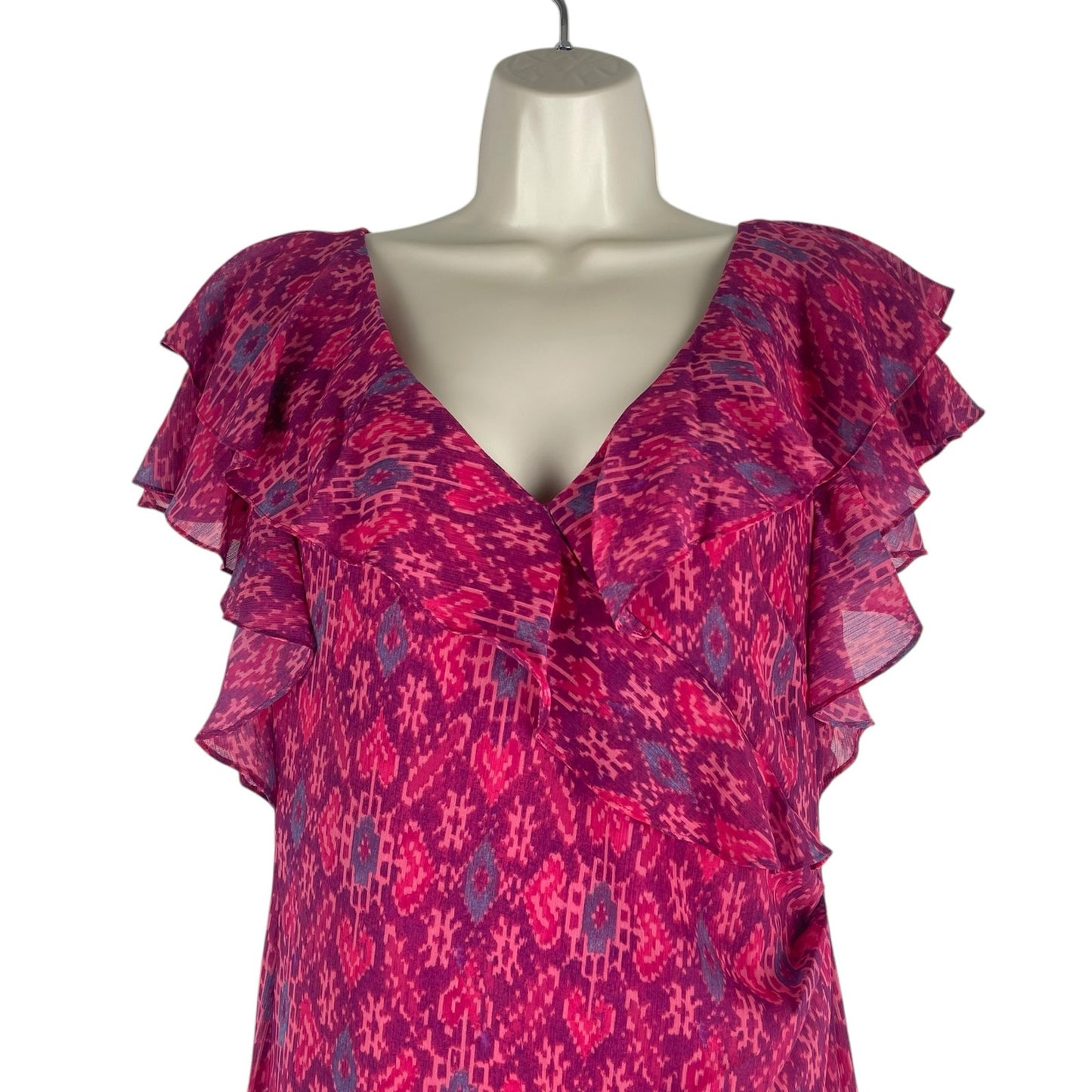 Lauren Ralph Lauren Geo Print Ruffle Trim Georgette Gown Pink Size 10