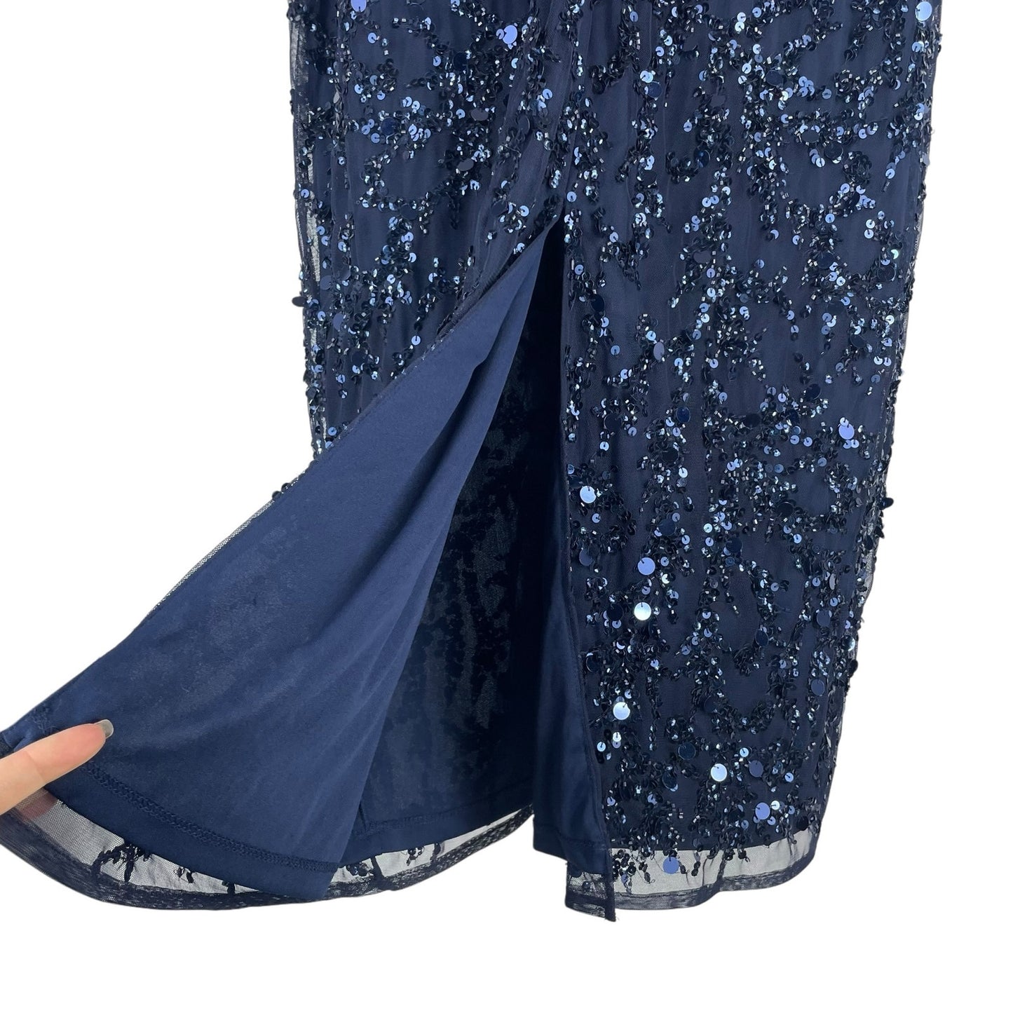 Mac Duggal Sequin Sleeveless Midi Dress 93767 Midnight Blue Size 12