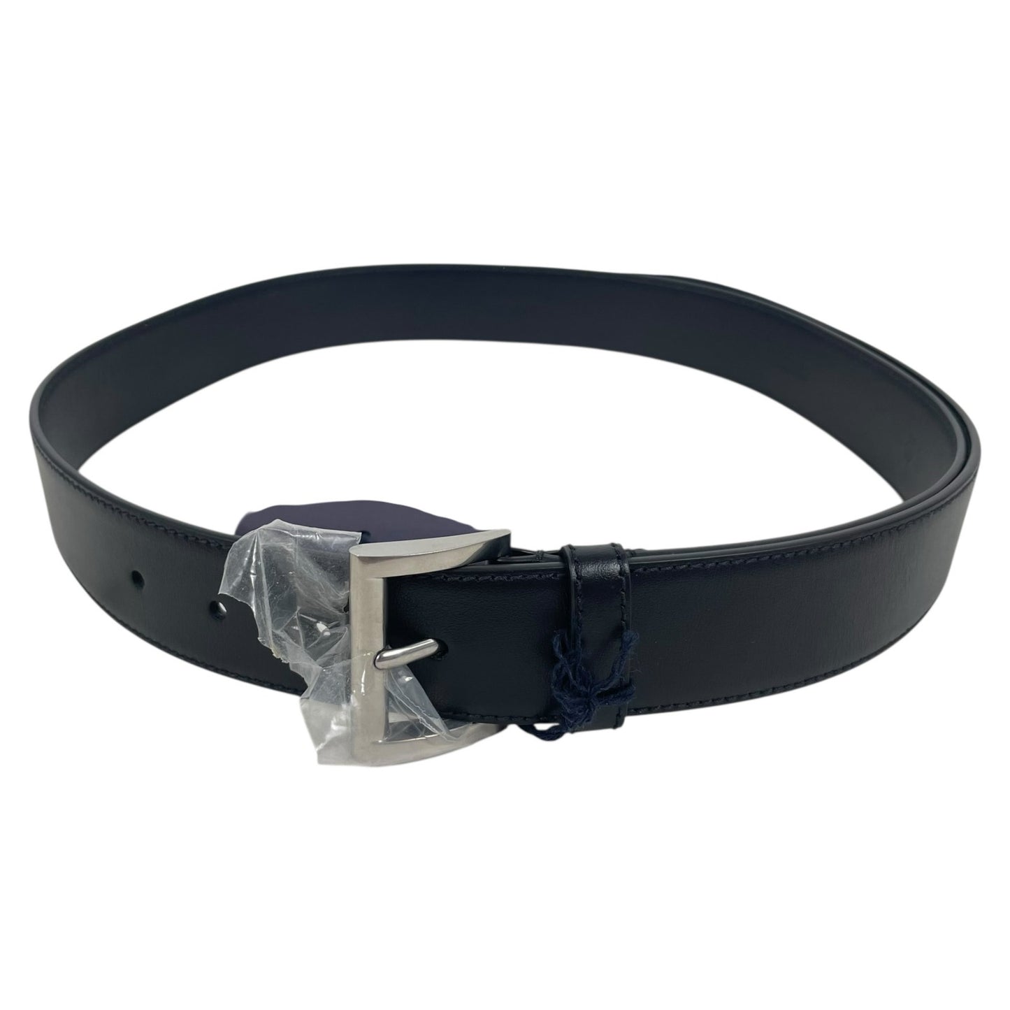 Prada Black Calfskin Leather Belt RUNWAY Silver Buckle Size 80/32
