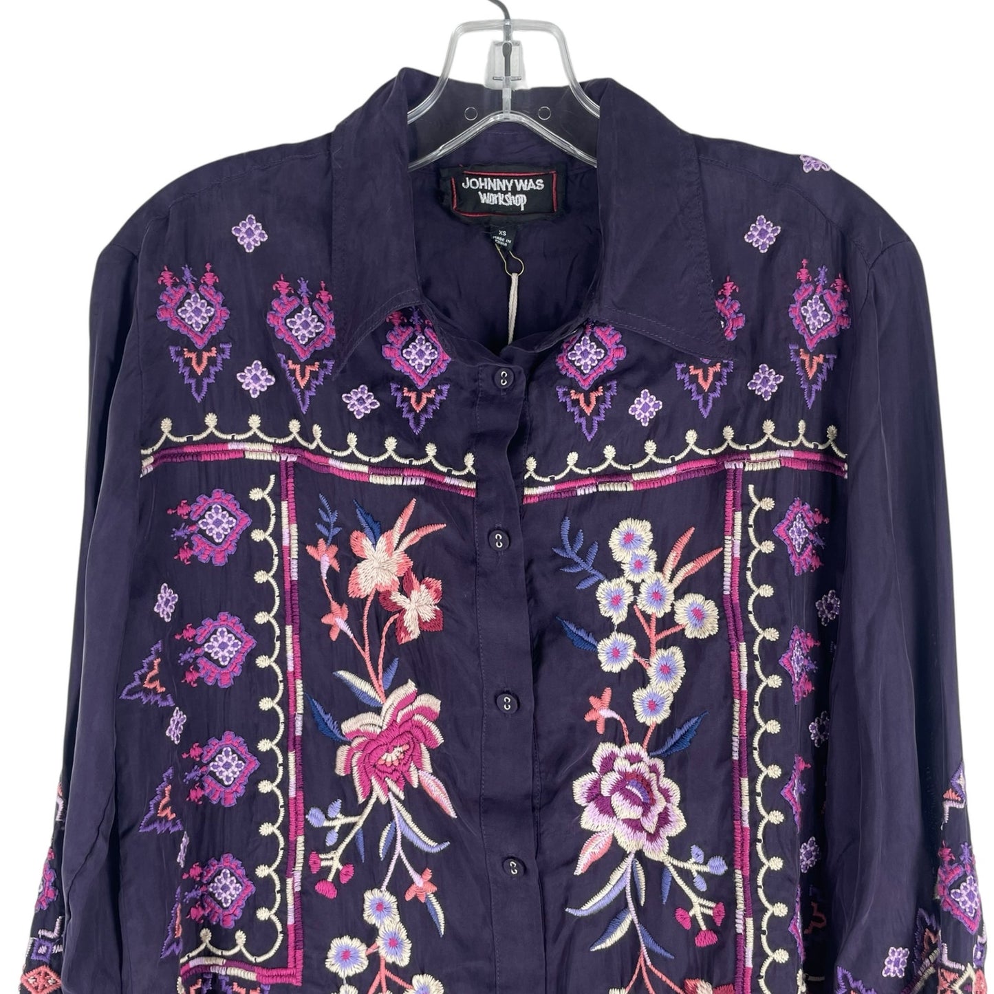 Johnny Was Curacao Floral Embroidered Oversized Tunic Shirt Size XS