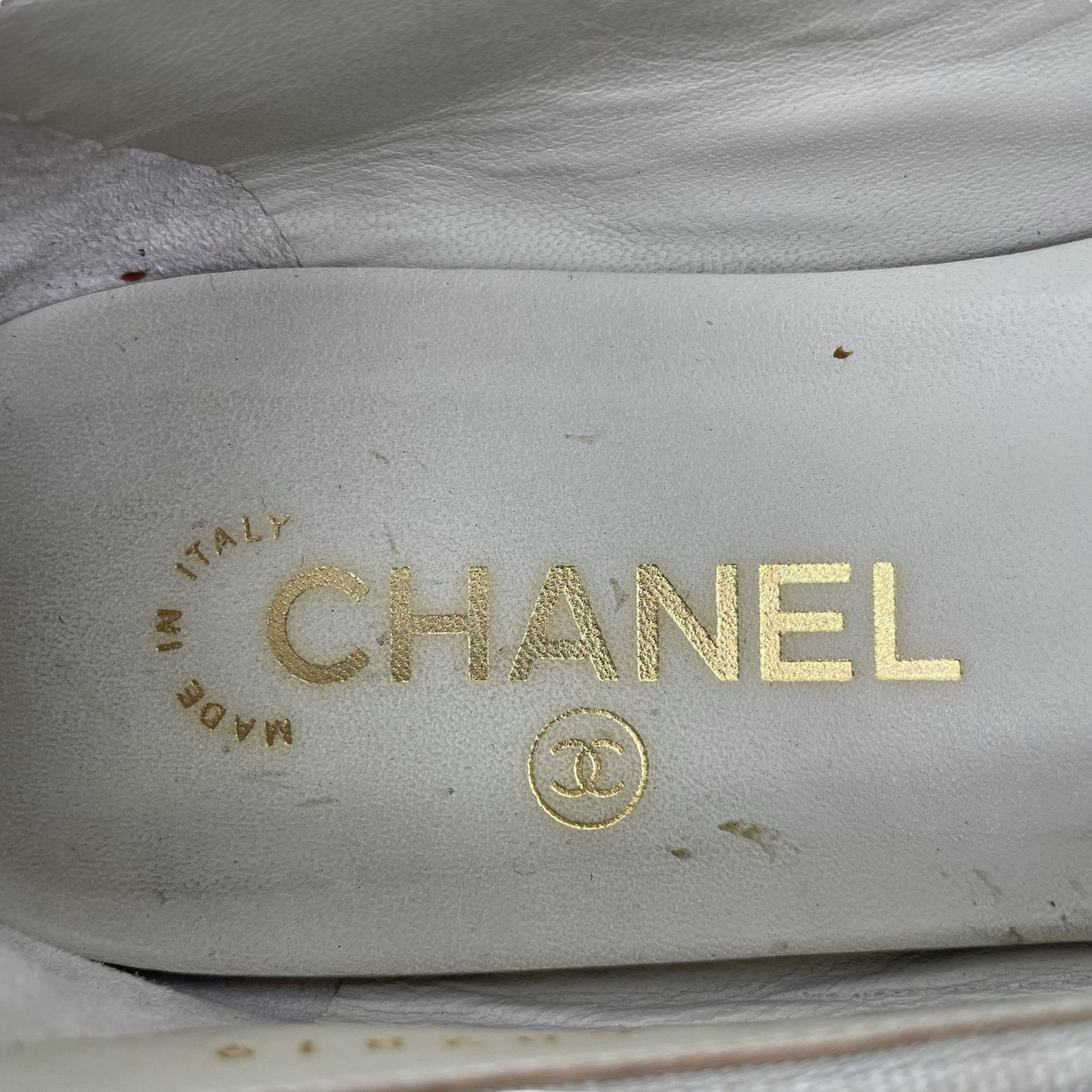 Chanel Cap Toe CC Logo Bow Ballet Flats Patent Leather Black Size 39