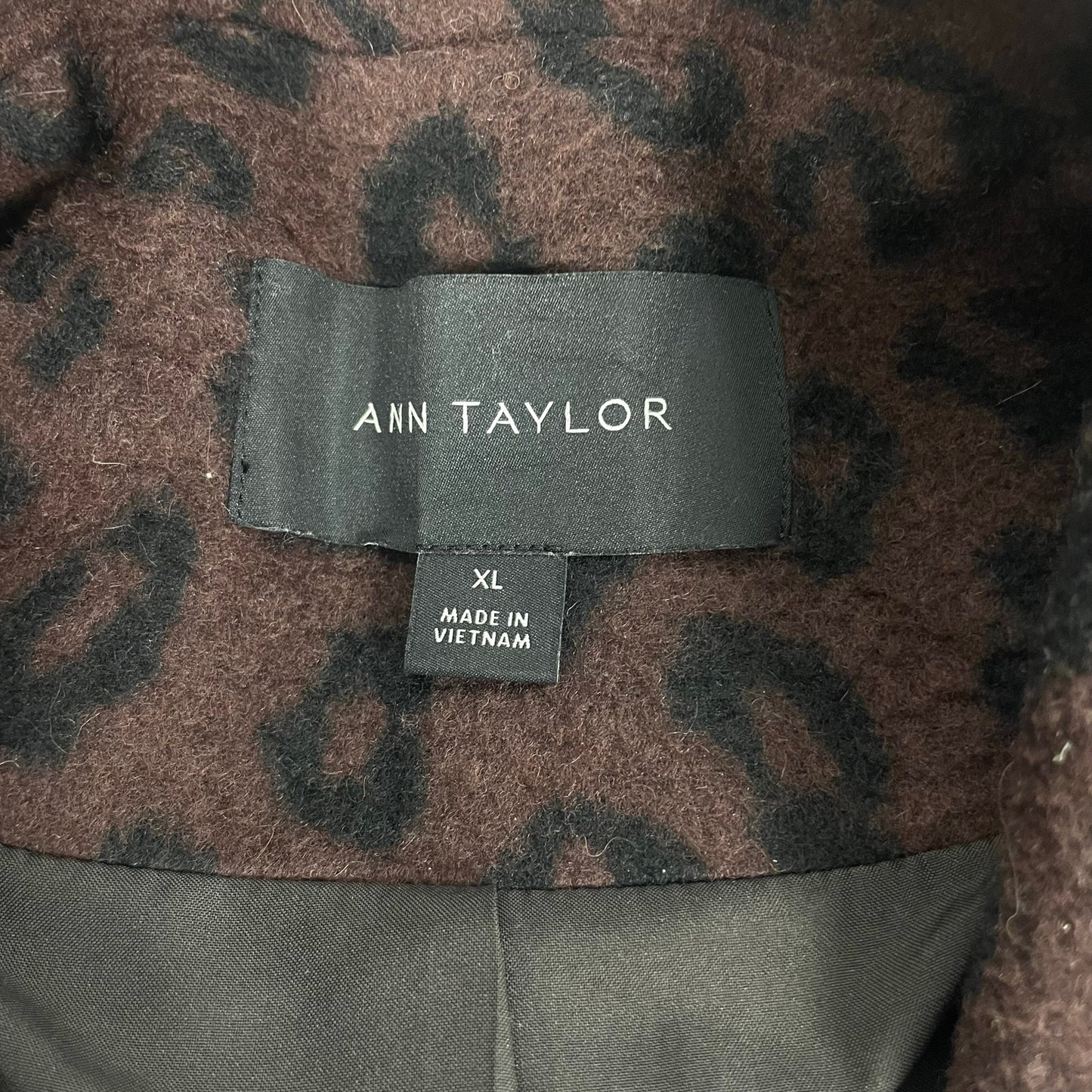 Ann Taylor Wool Blend Chesterfield Coat Brown Cheetah Print Size XL