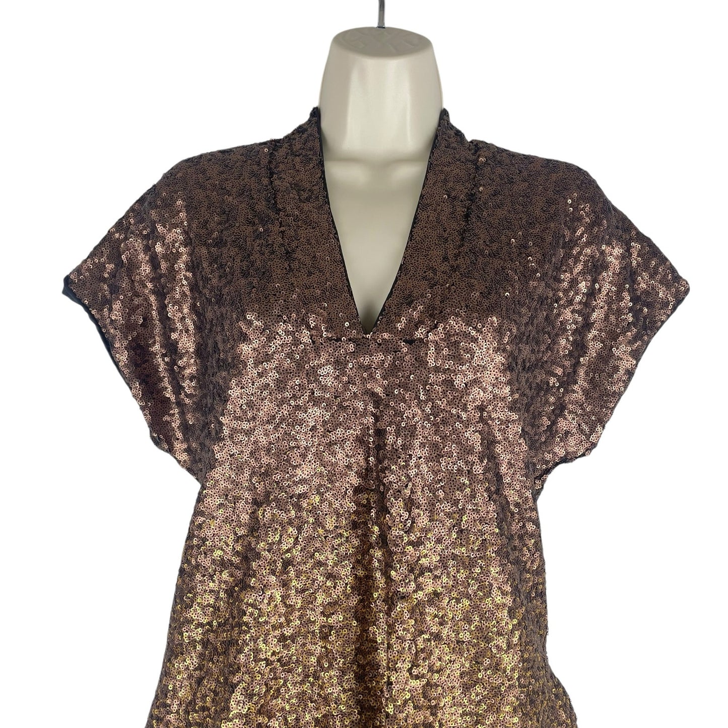 Johnny Was Sequin Gold Alma Ombre V Neck Shift Dress Pockets Size XS