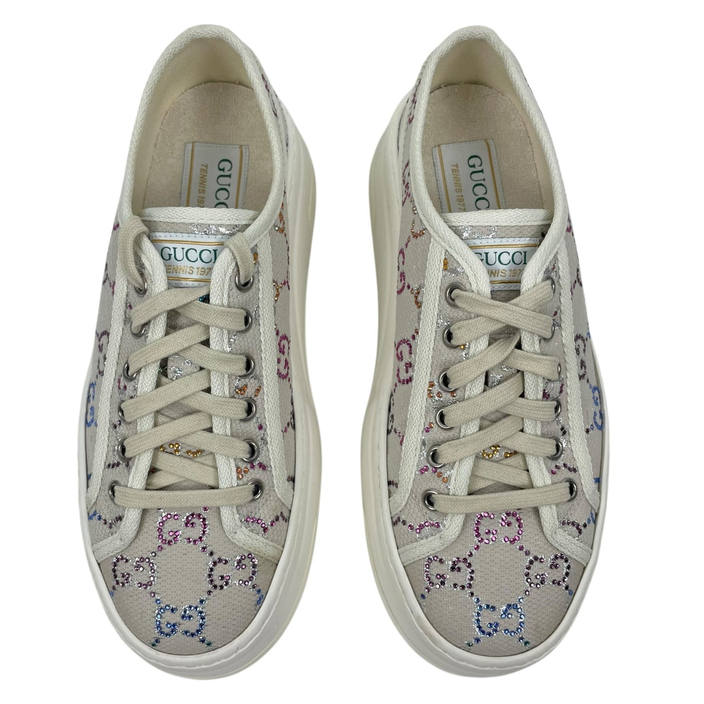 Gucci 1977 Treck Multicolor Crystal GG Canvas Platform Sneaker Size 38.5