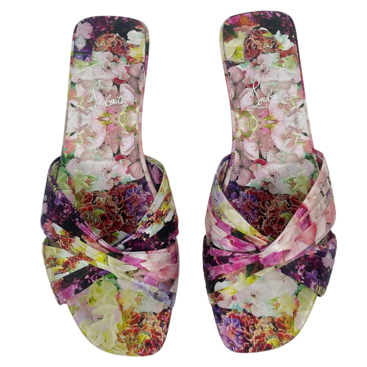 Christian Louboutin Nicol is Back Floral Satin Flat Slide Size 40