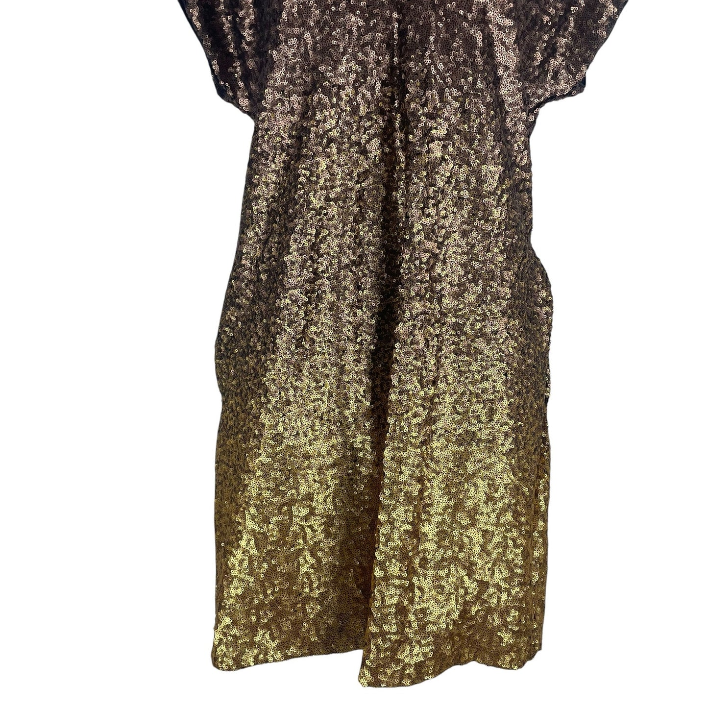 Johnny Was Sequin Gold Alma Ombre V Neck Shift Dress Pockets Size XS