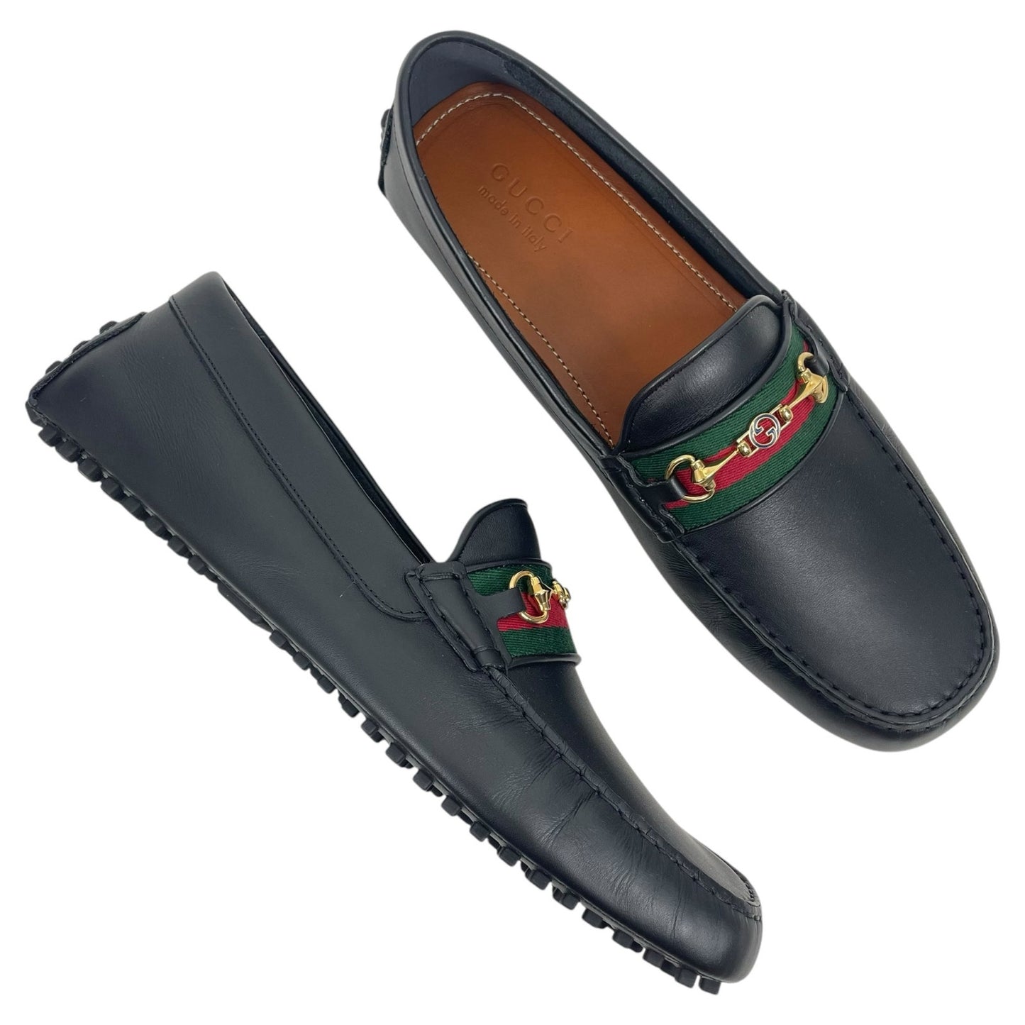 Gucci Ayrton Web GG Logo Horsebit Leather Driver Loafer Black Size 12.5