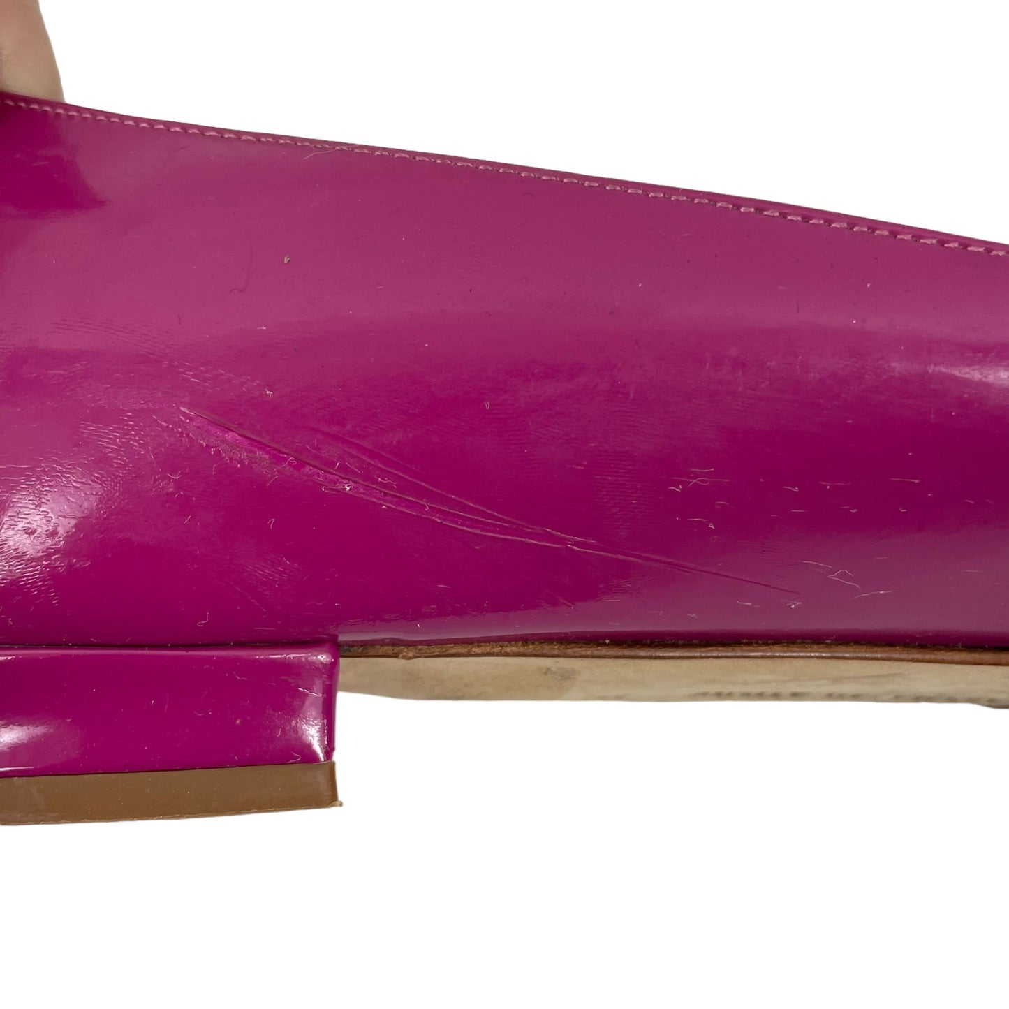 Manolo Blahnik Hangisi Pointed Toe Patent Leather Flats Pink Size 38