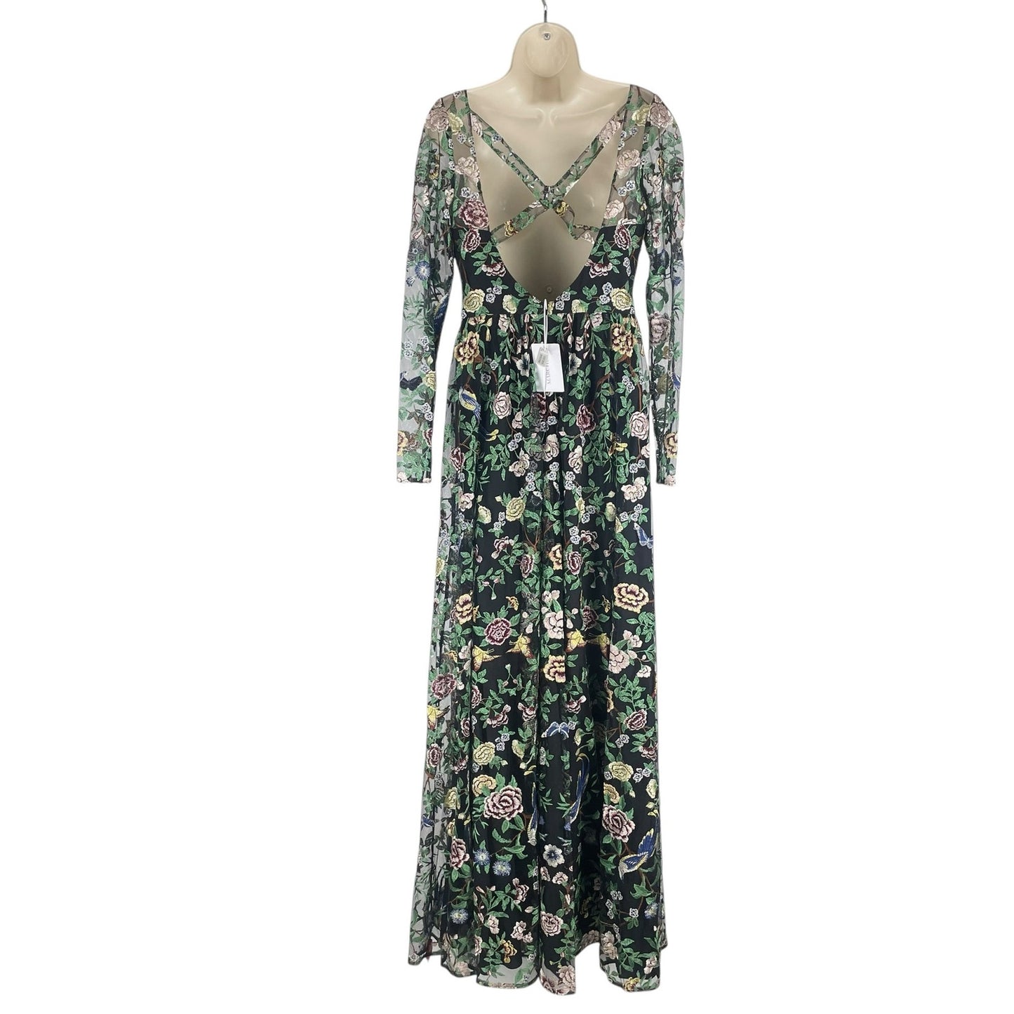 Marchesa Notte Botanical Embroidered Gown Dress Multi Color Size 6