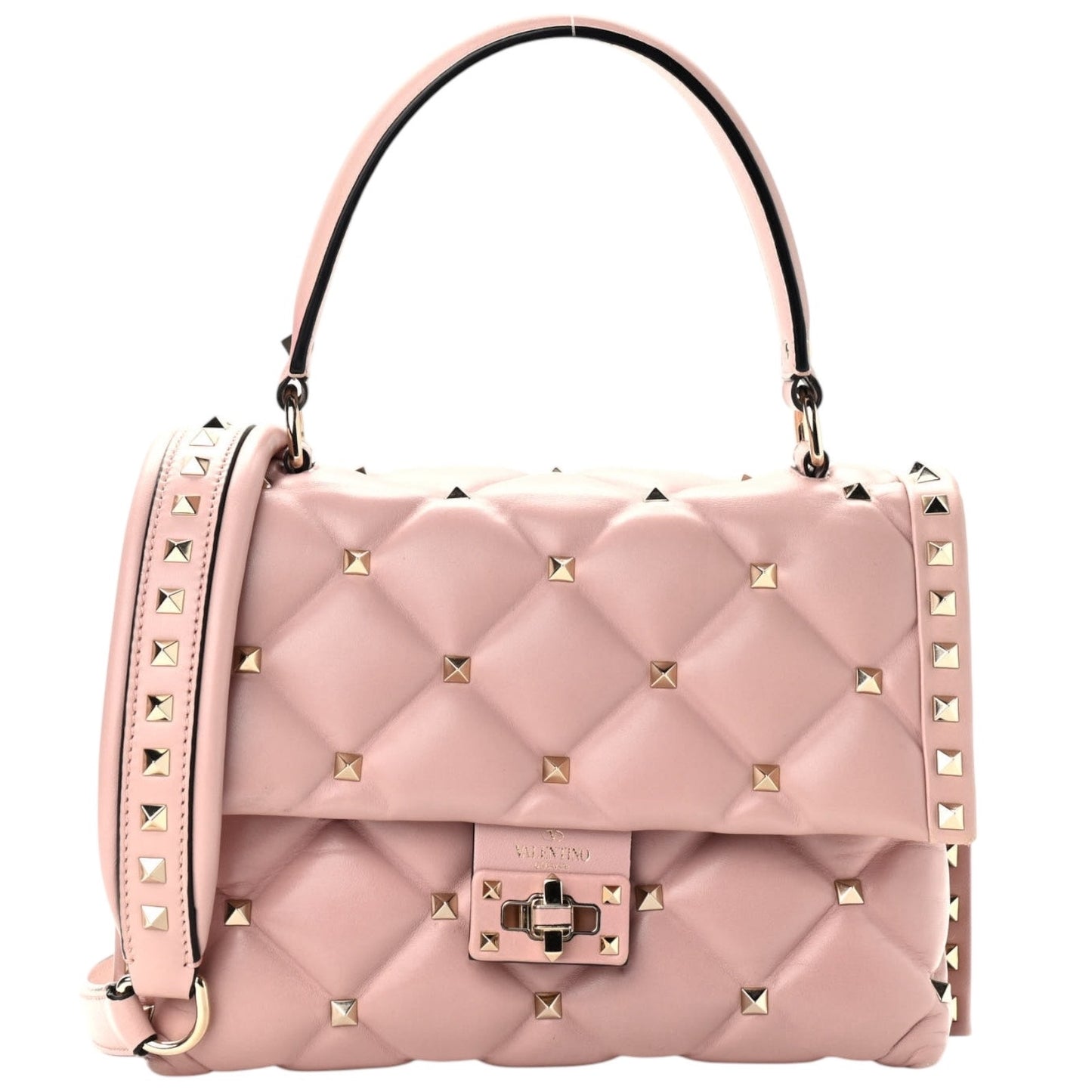Valentino Garavani Candystud Medium Top Handle Leather Bag Rockstud Pink