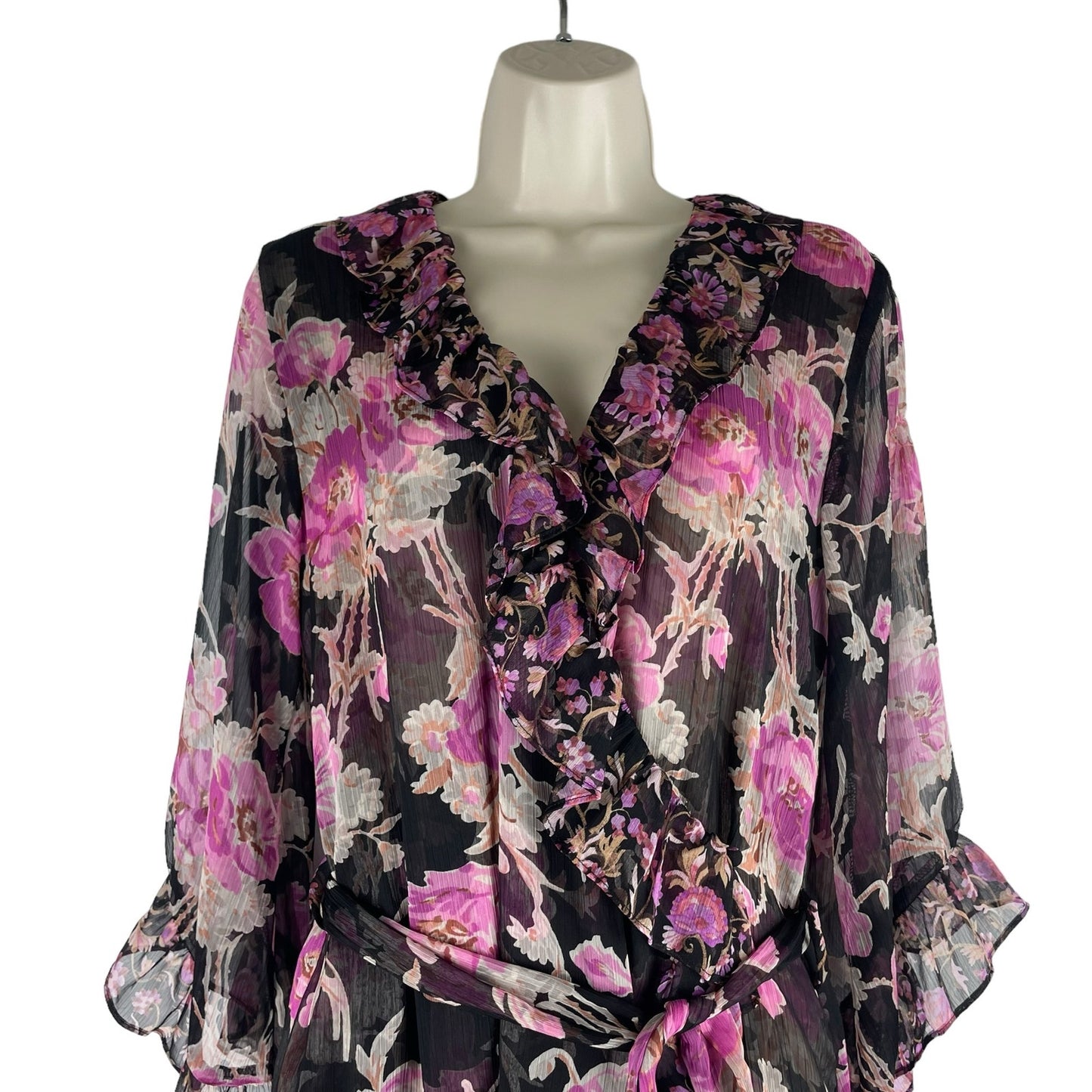 MISA Los Angelos Naia Floral Print Chiffon Wrap Midi Dress Size XS