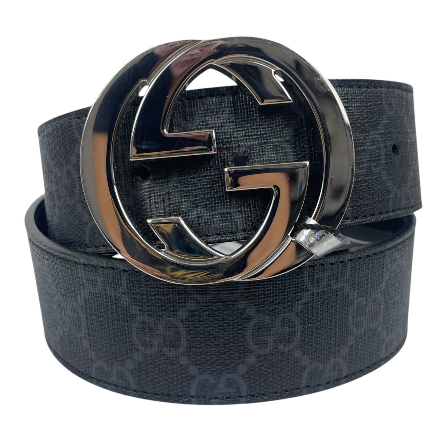 Gucci GG Interlocking Buckle Supreme Canvas Belt Black Gray Men Size 80/32