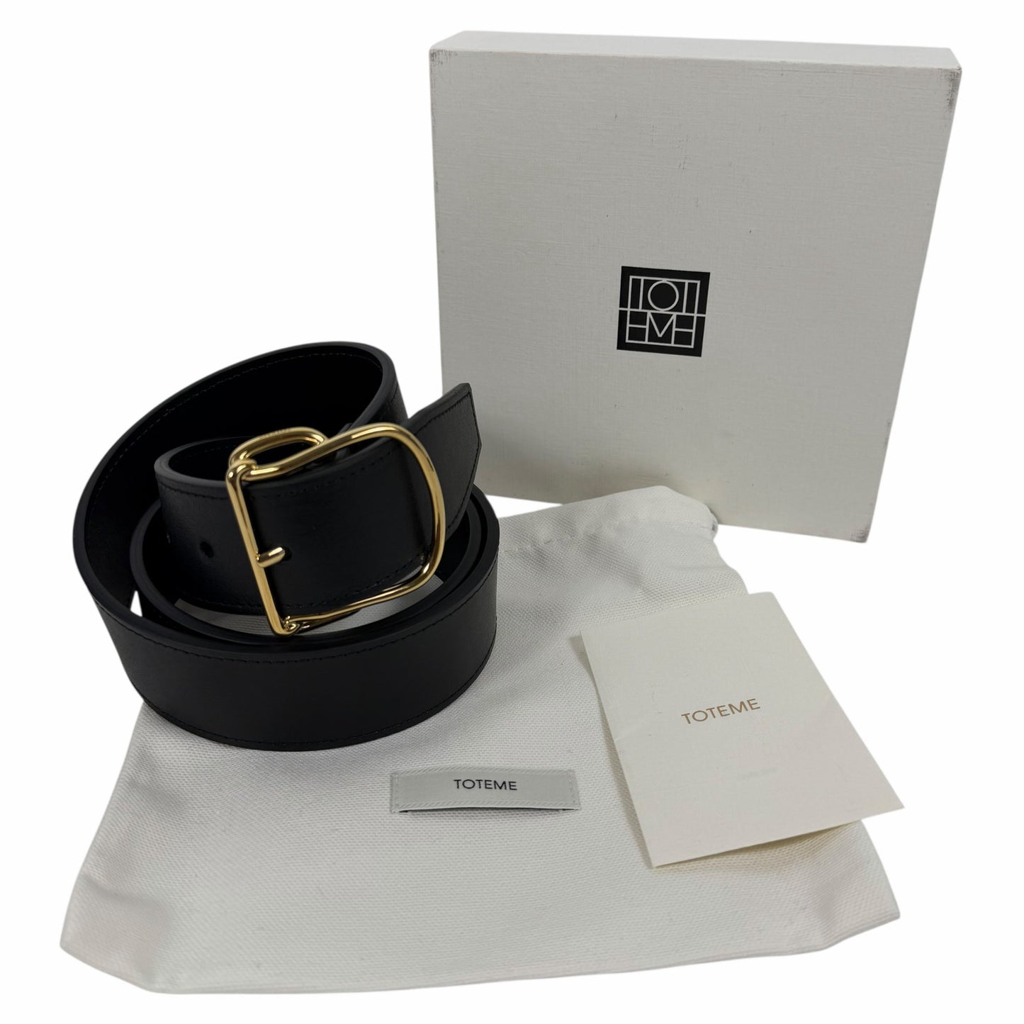 Toteme Swirl Leather Belt Black Gold Buckle Size 90cm/ 35"