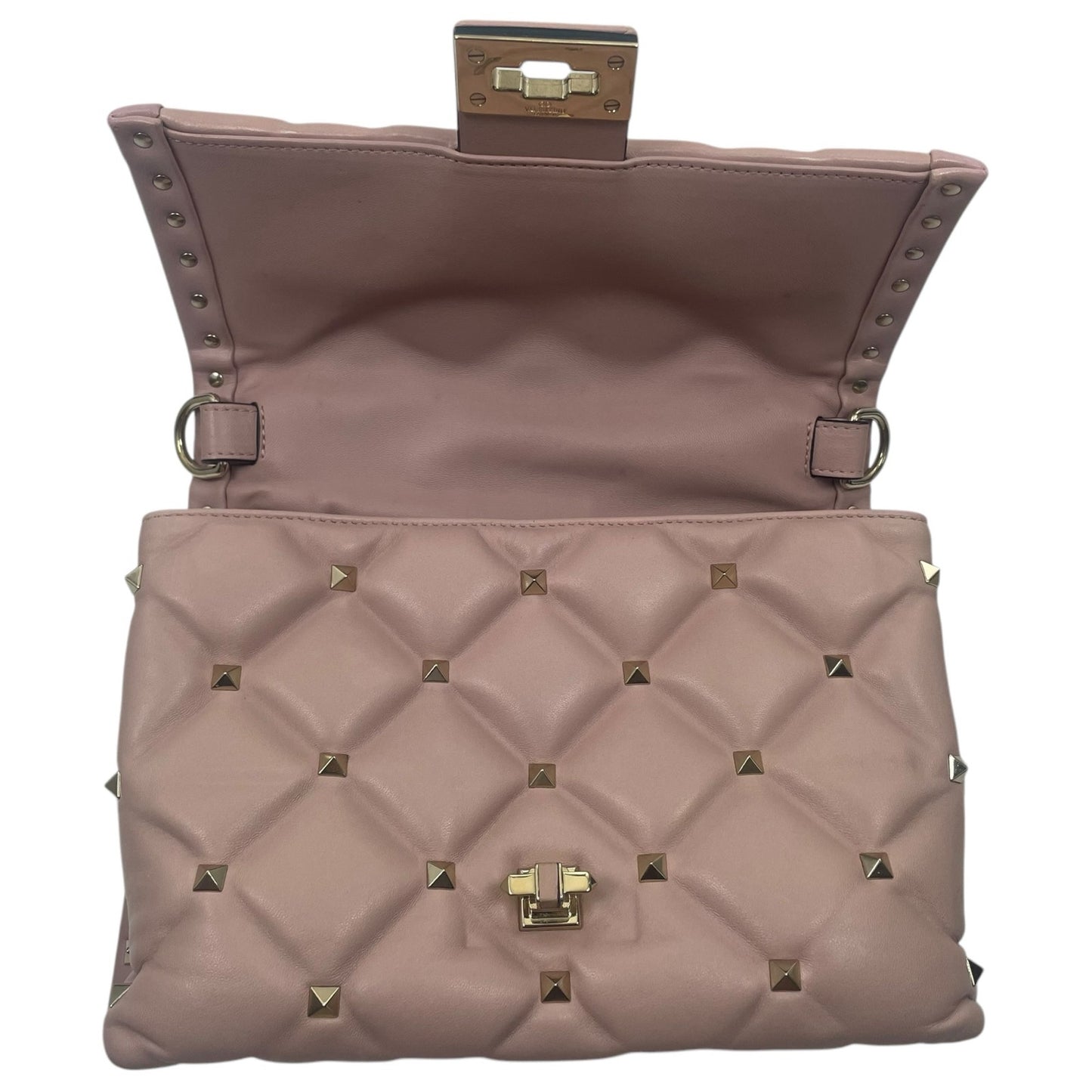 Valentino Garavani Candystud Medium Top Handle Leather Bag Rockstud Pink