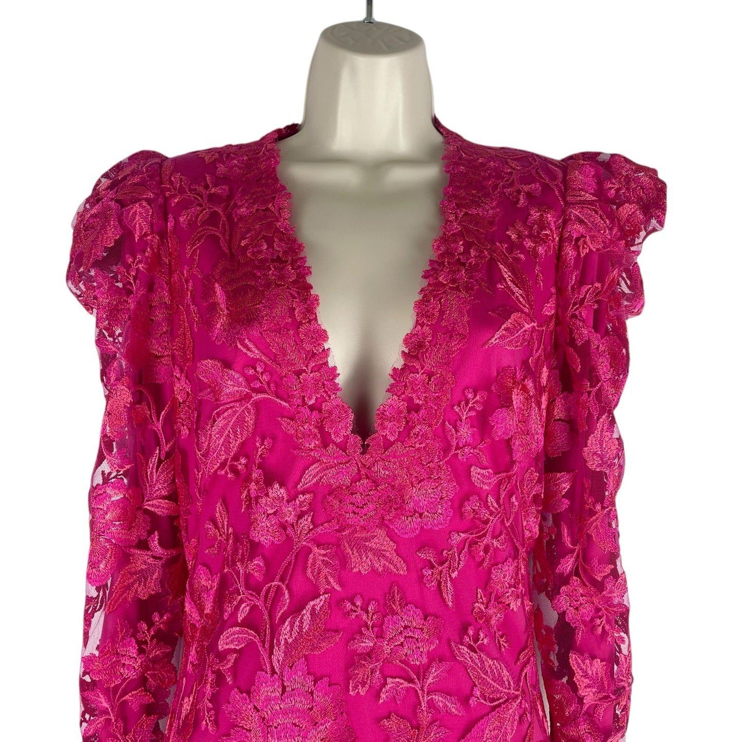 Tadashi Shoji Embroidered Puff Sleeve Cocktail Dress Pink Size 12