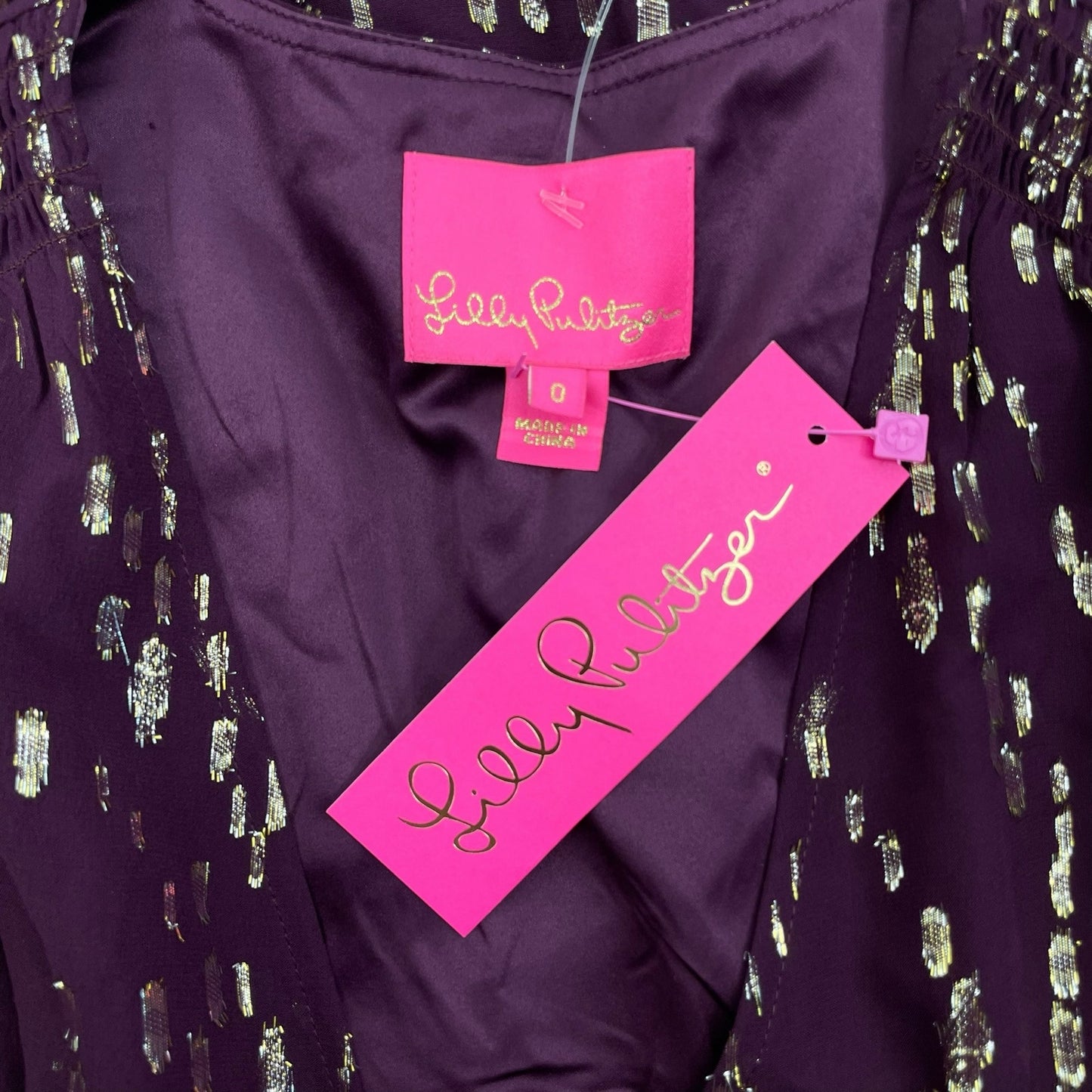 Lilly Pulitzer Cristiana Silk Dress Long Sleeve Cherry Red Gold Size 0