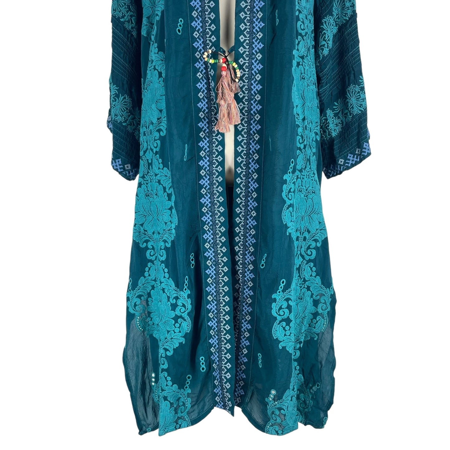 Johnny Was Bellamo Verona Kimono Jacket Embroidery Lakeside Blue Size S