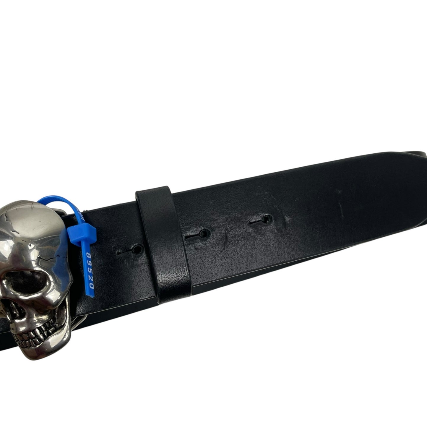 Alexander Mcqueen 3D Skull Black Leather Belt Silver Bucklet Size 90/36