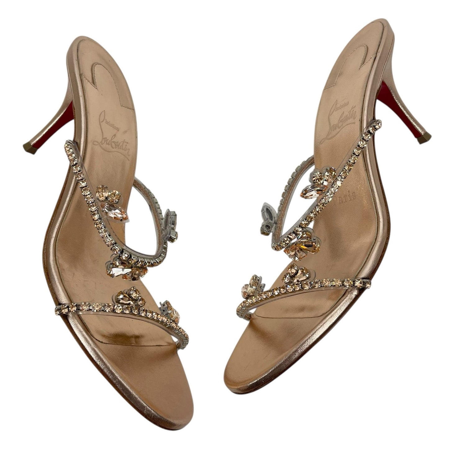 Christian Louboutin Just Queen 70 Crystal Mule Sandal Gold Size 38