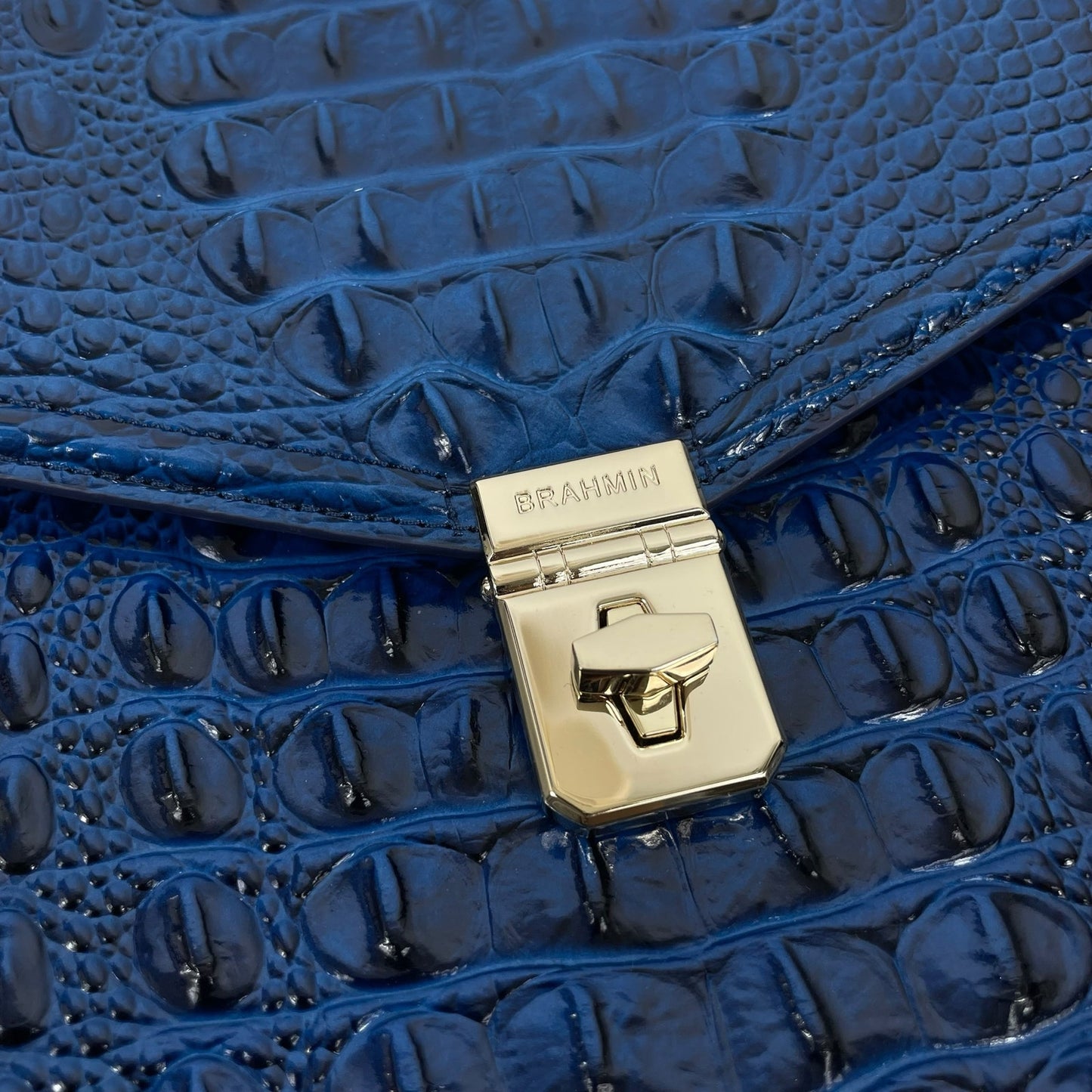 Brahmin Liz Sapphire Melbourne Convertible Backpack Croc Embossed Blue