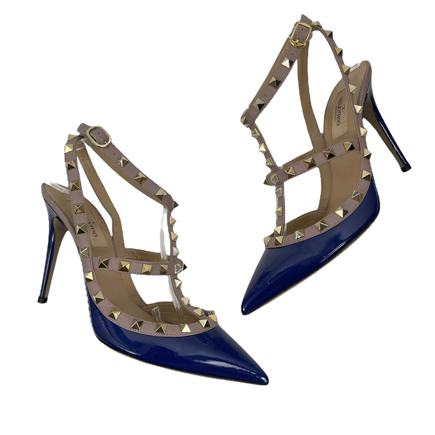 Valentino Garavani Rockstud 100mm Two Tone Caged Pump Blue Pink Size 38.5