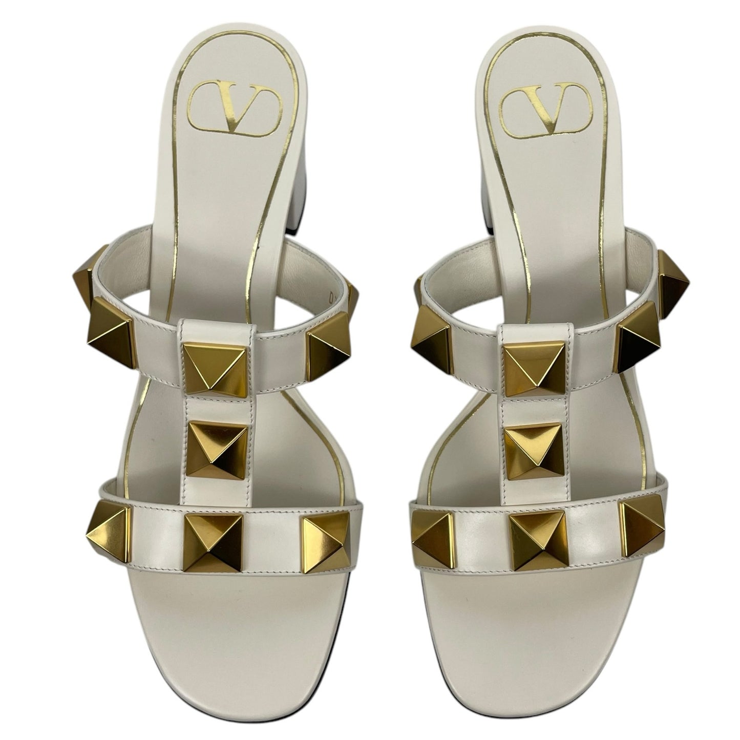 Valentino Gavarani Roman Stud 60mm Calfskin Slide Sandal Ivory Size 37