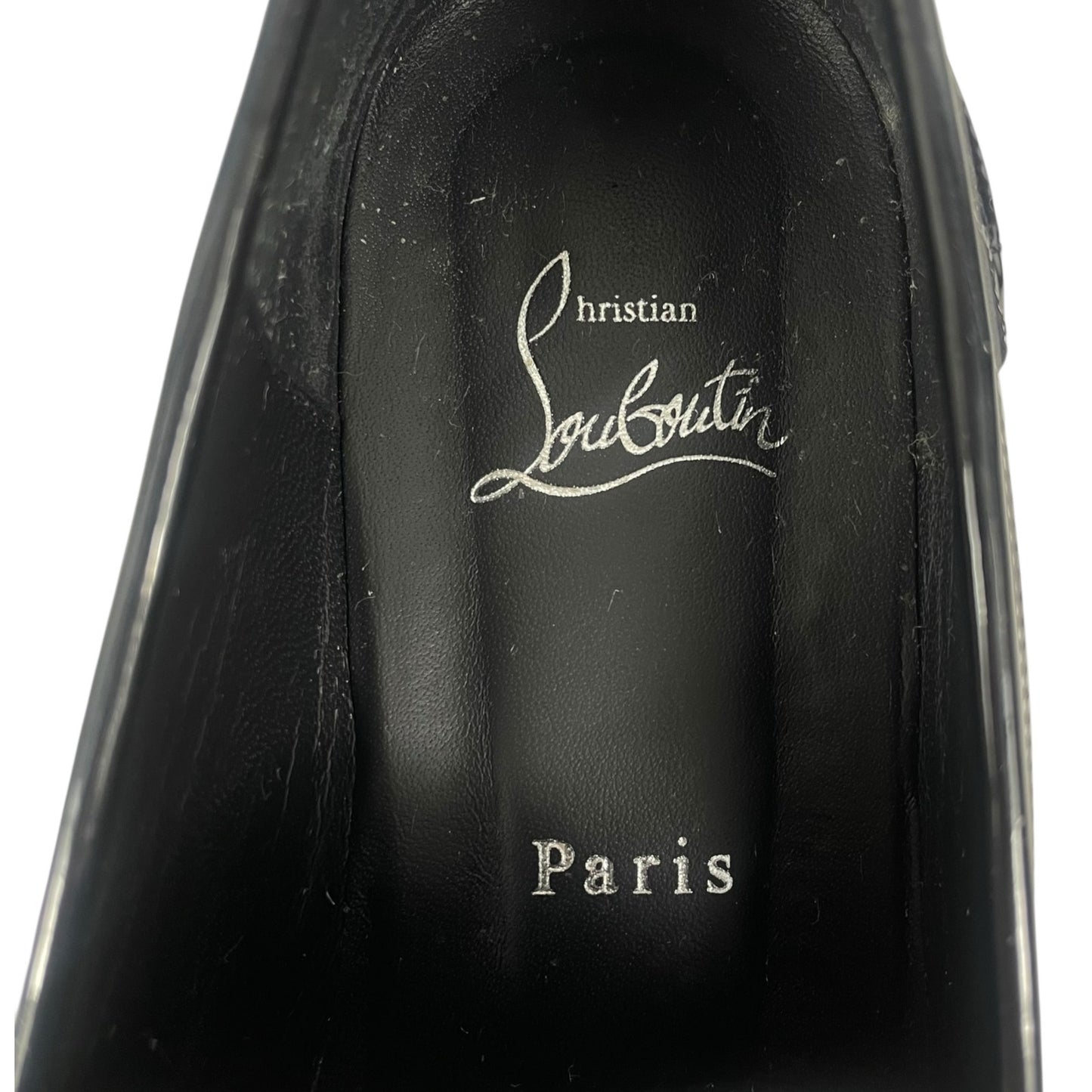 Christian Louboutin Donna Penny Loafer Patent Leather Black White Size 38