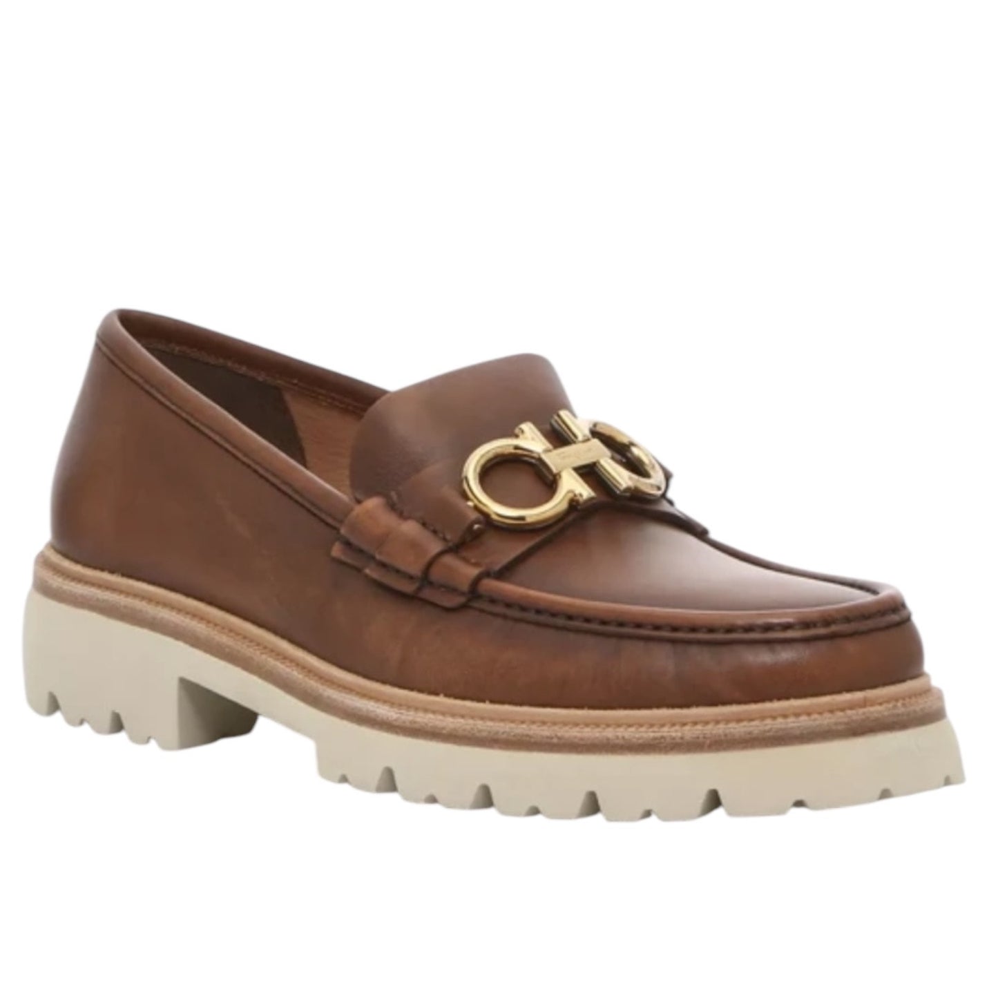 Salvatore Ferragamo Gancini Bit Lug Sole Leather Loafers Brown Size 8/ US 9