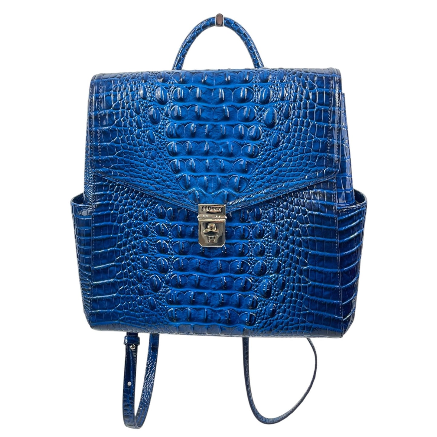 Brahmin Liz Sapphire Melbourne Convertible Backpack Croc Embossed Blue