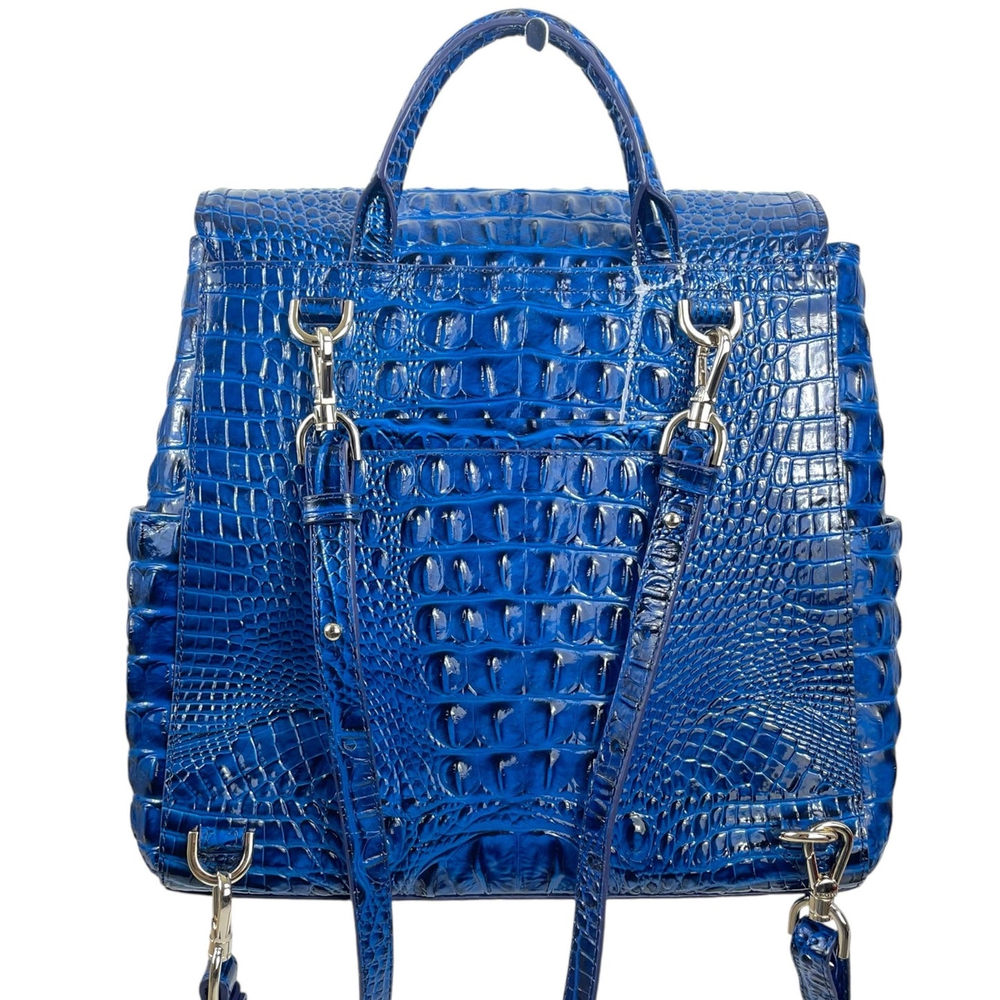 Brahmin Liz Sapphire Melbourne Convertible Backpack Croc Embossed Blue
