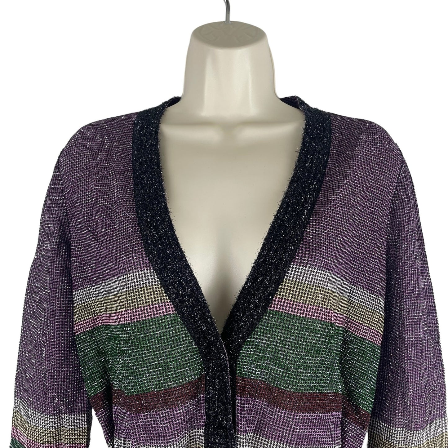 M Missoni Metallic Striped Cardigan Color Block Belt Tie Size 6