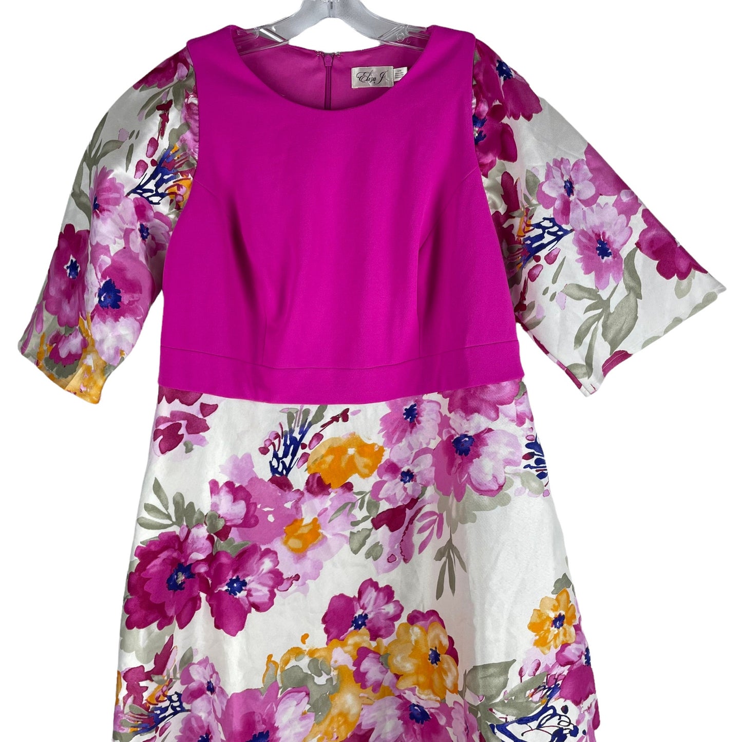 Eliza J Floral Printed Dress Knee Length Pockets Hot Pink Size 16W