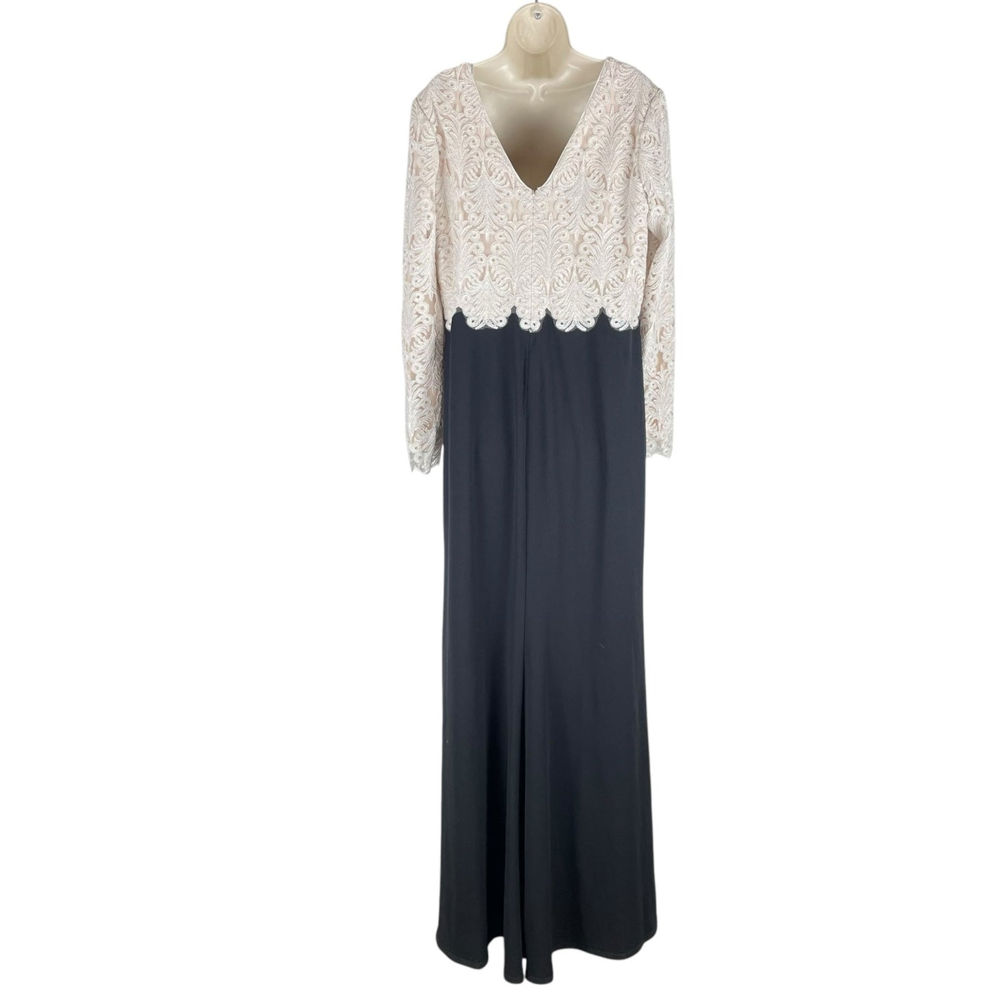 Tadashi Shoji Embroidered Lace Long Evening Gown Black Ivory Size 20